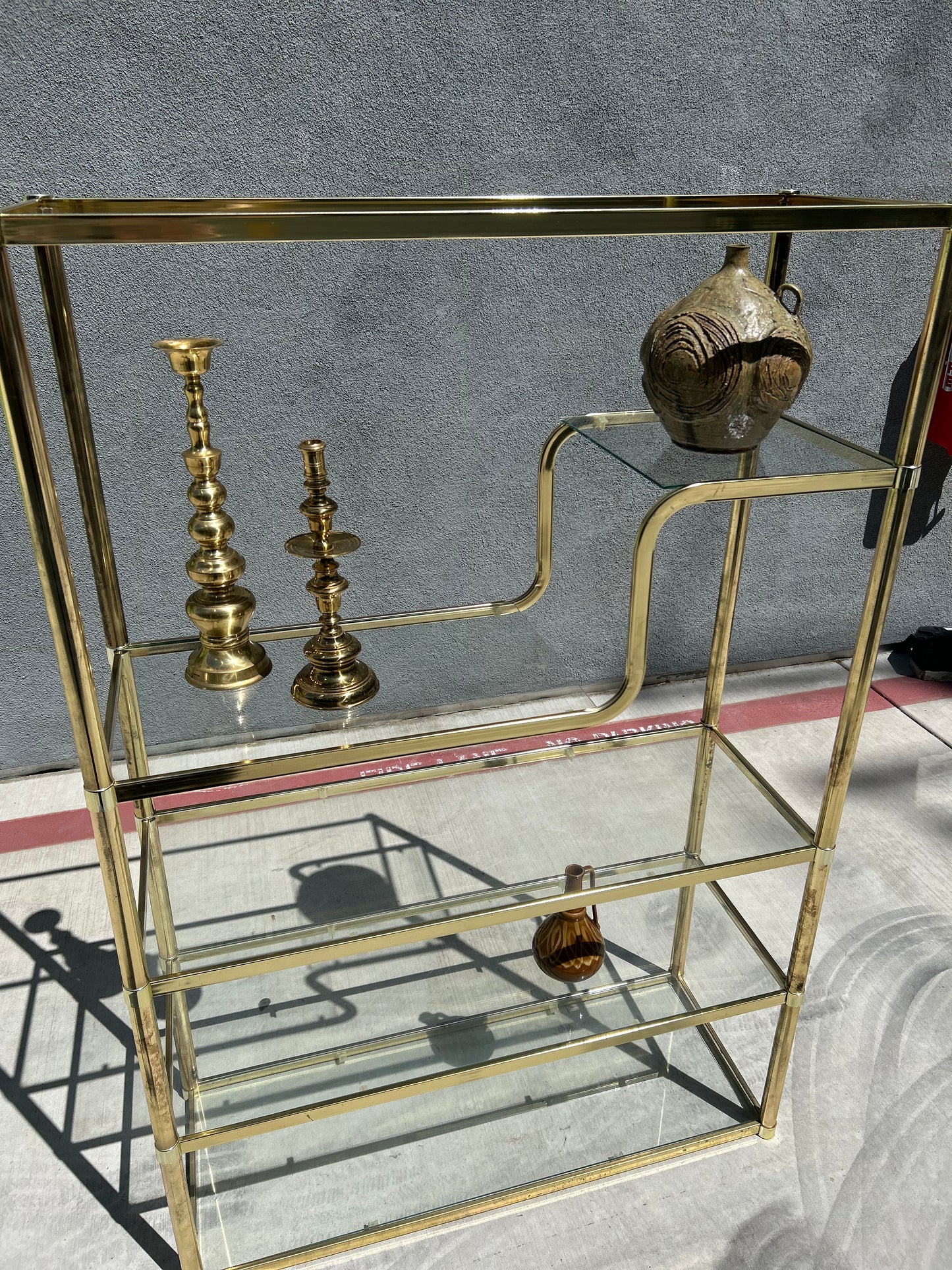 Vintage Brass and Glass Etagere in the Style of Milo Baughman, Circa 1970s