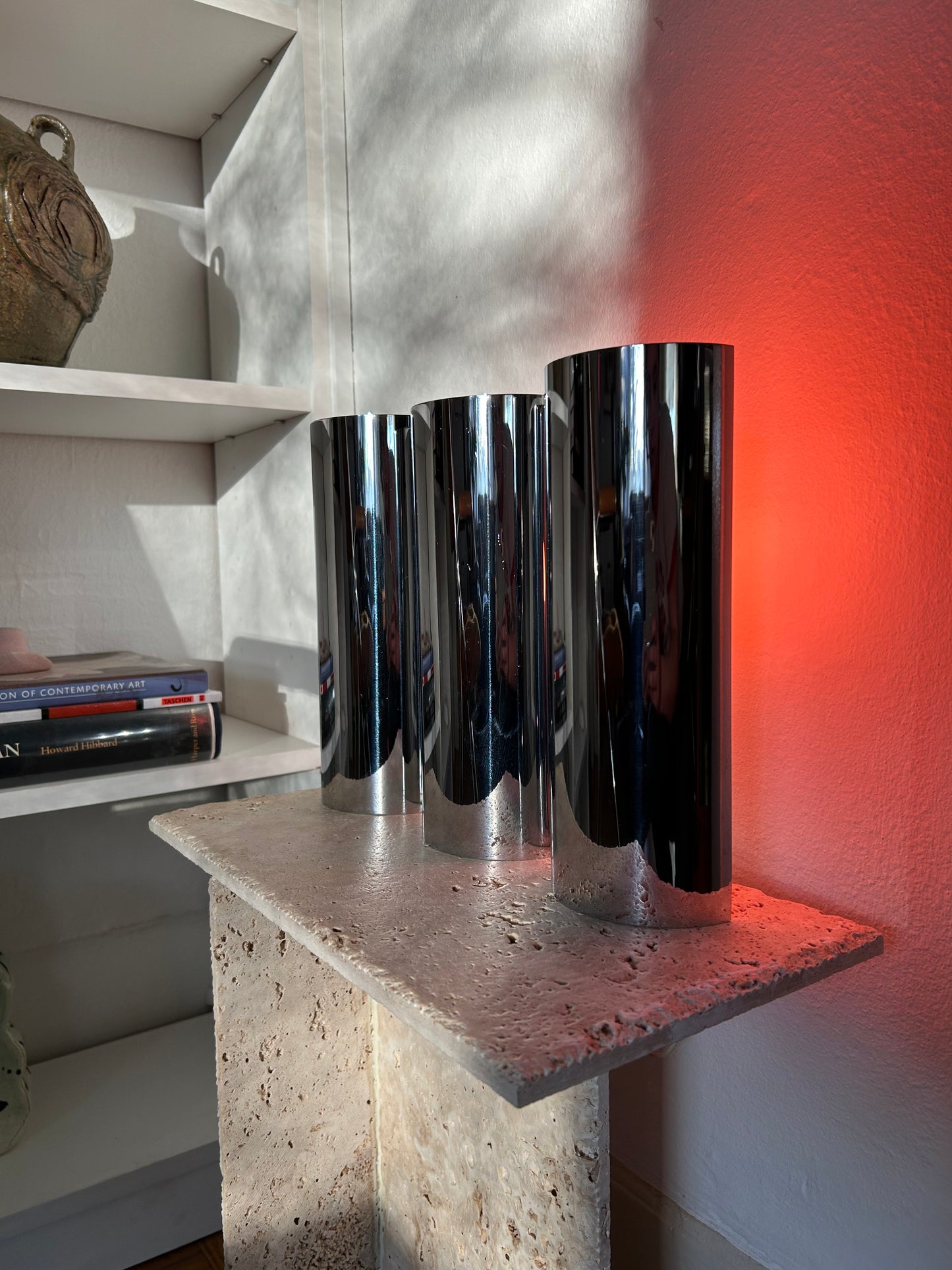 Vintage Chrome Half Cylinder Table Lamps, Circa 1970s