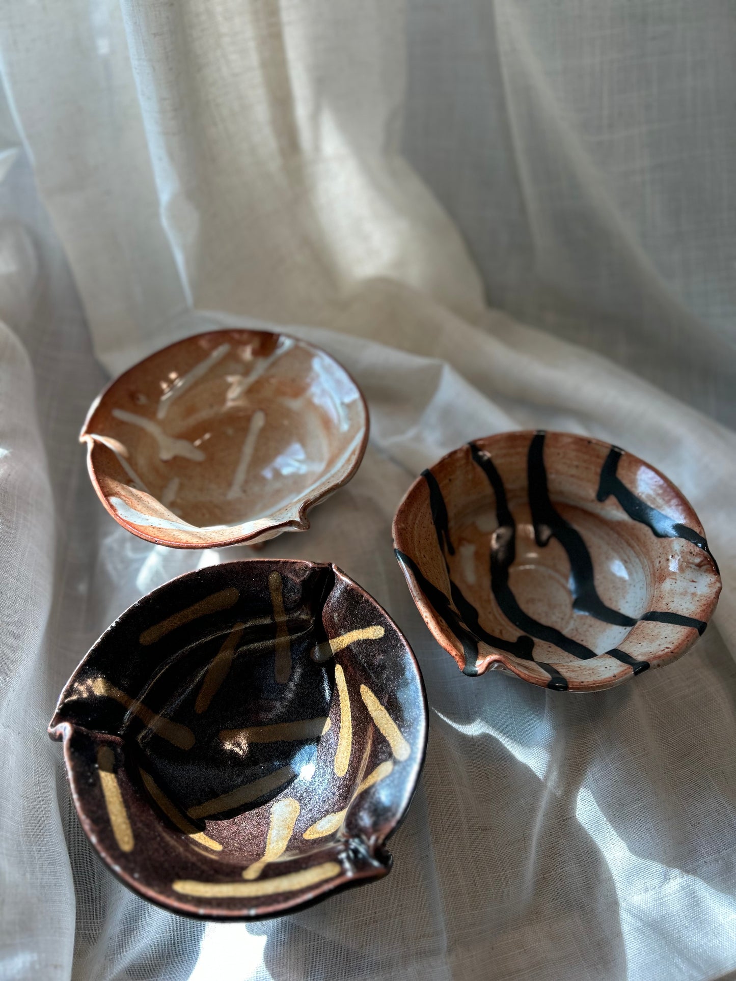 Set of 3 Handmade Ceramic Footed Bowls