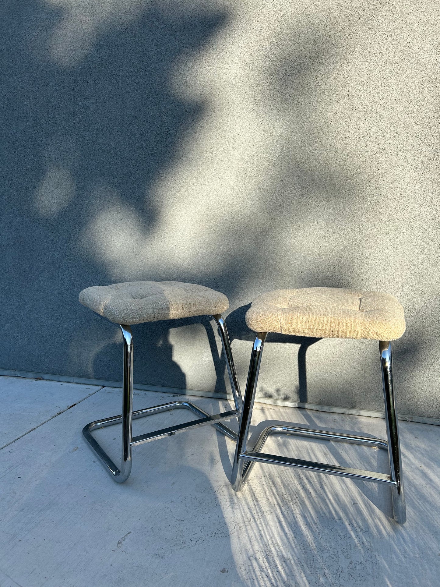 Pair of Tubular Chrome Cantilever Counter Stools, by Acme Chrome Corp, Circa 1970s