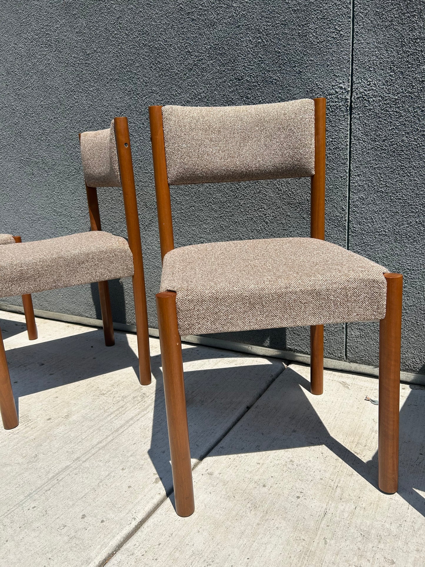 Vintage Teak and Wool Upholstered Danish Style Dining Chairs, Circa 1980s