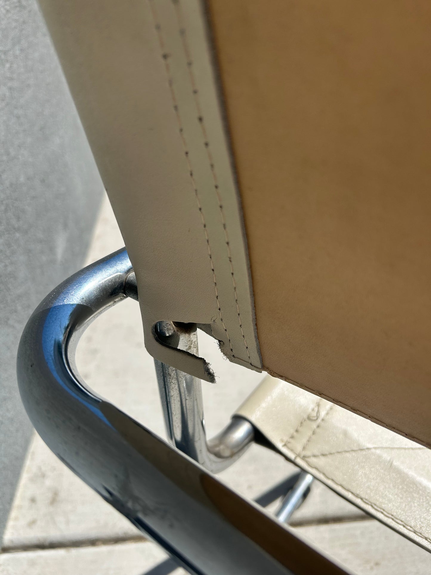 Marcel Breuer Style Beige Leather Tubular Chrome Chair, Circa 1970s