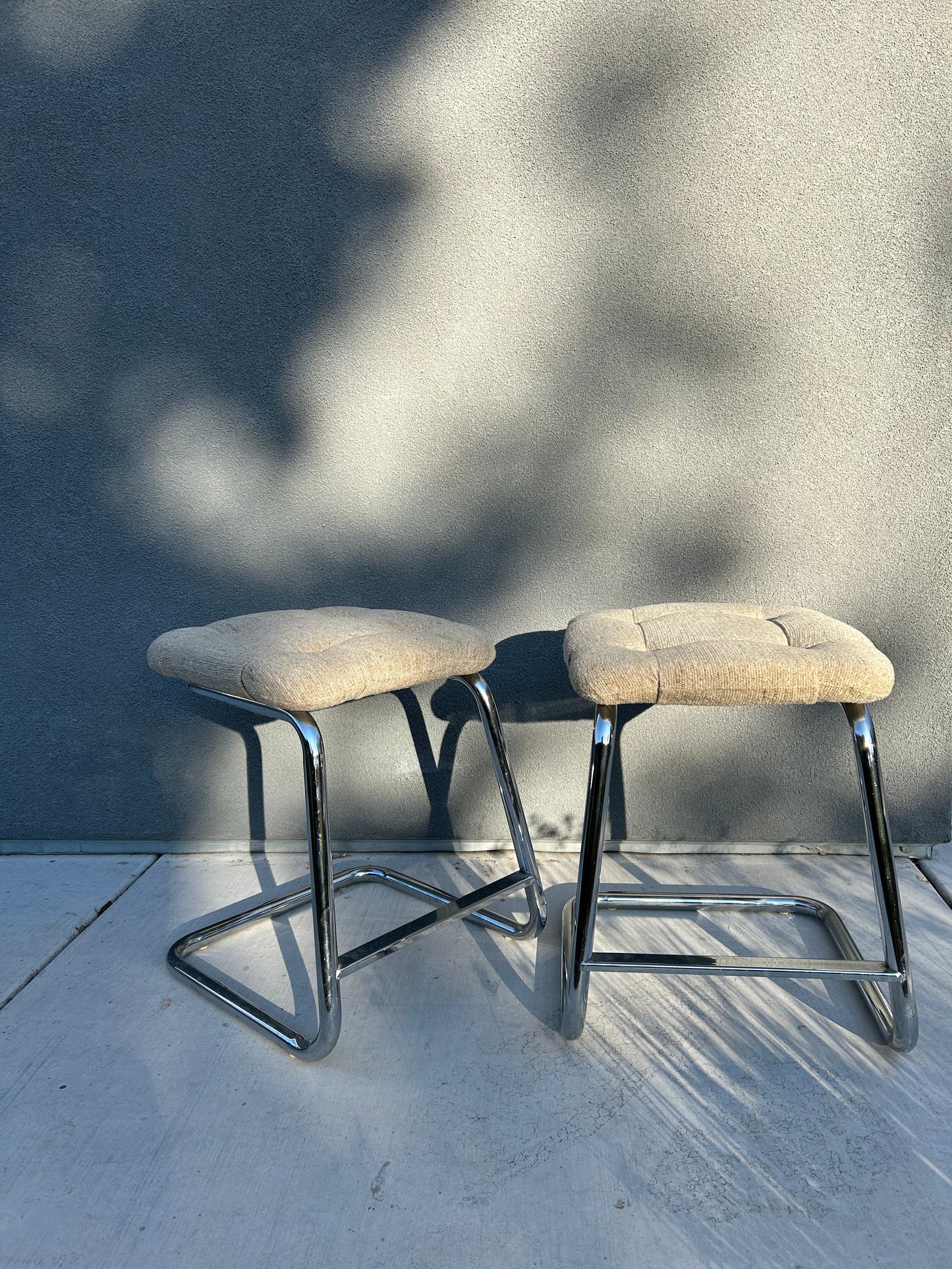 Pair of Tubular Chrome Cantilever Counter Stools, by Acme Chrome Corp, Circa 1970s