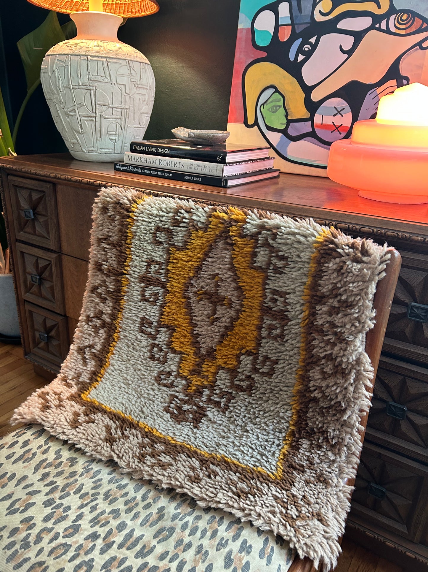 Vintage MCM Latch Hook Rug or Wall Hanging