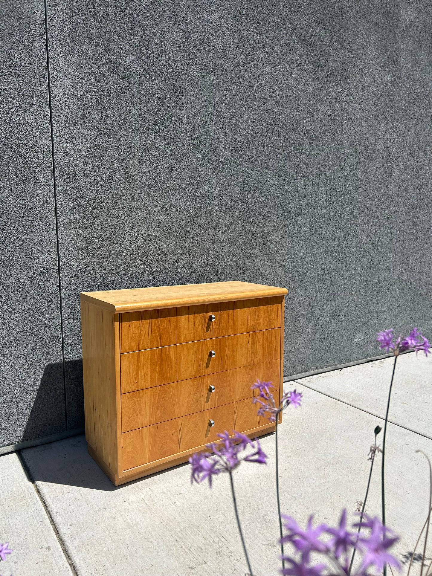 Vintage Postmodern 4-Drawer Blonde Pecan Dresser w/ Modular Hutch Craft Table, Circa 1980s