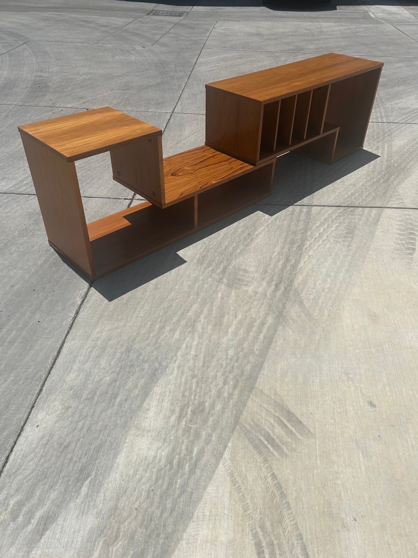 Danish Teak L-Shaped Puzzle Media Shelving Console - 1 AVAILABLE