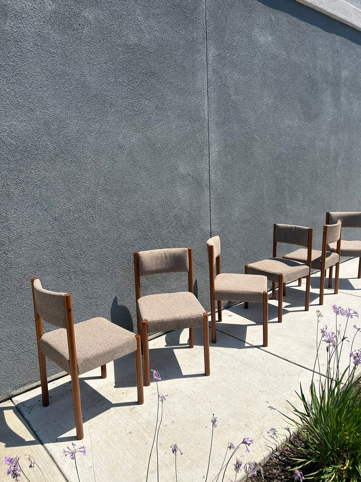 Vintage Teak and Wool Upholstered Danish Style Dining Chairs, Circa 1980s