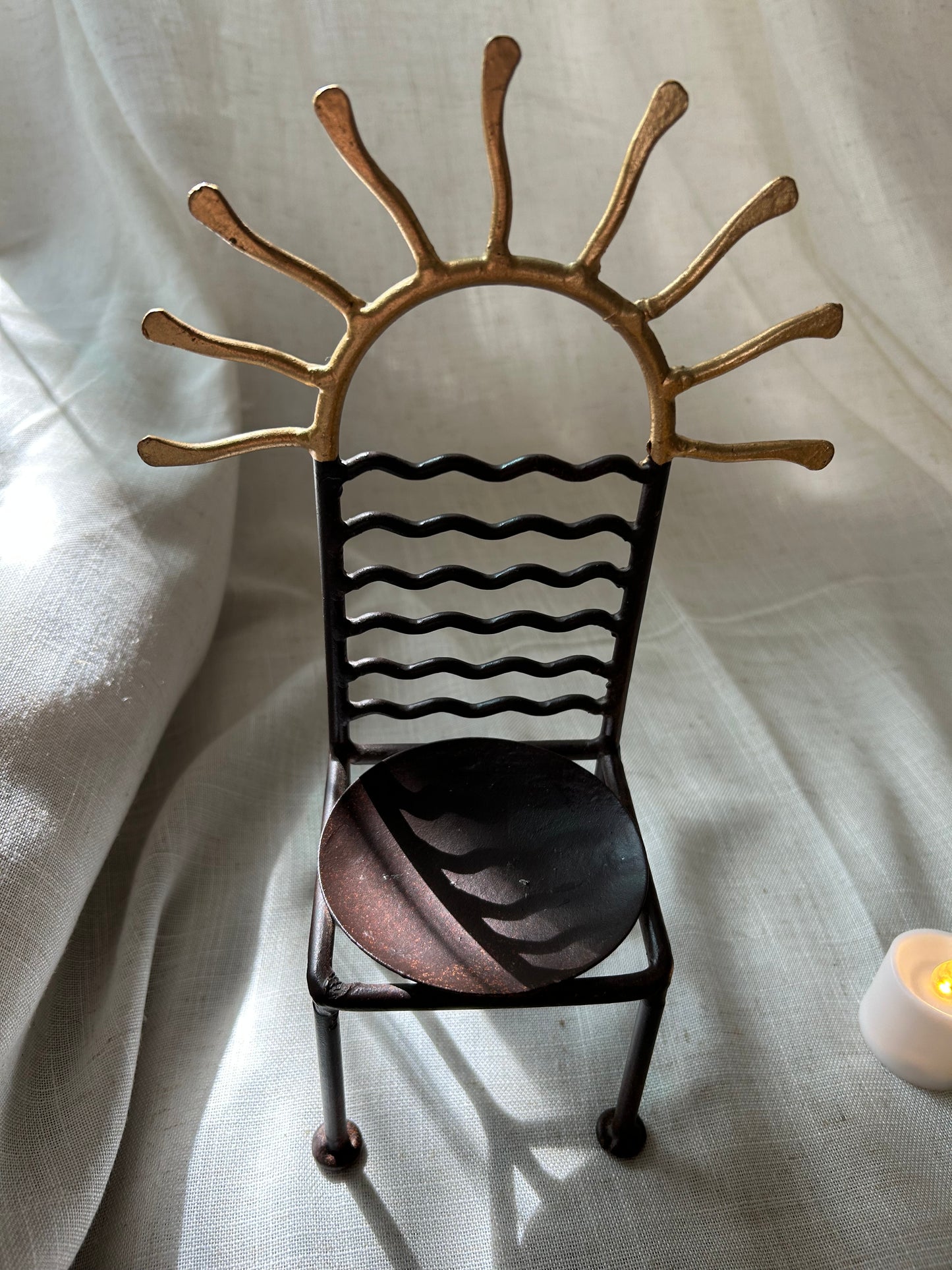Vintage Post Modern Wrought Iron Chair Candle Holder