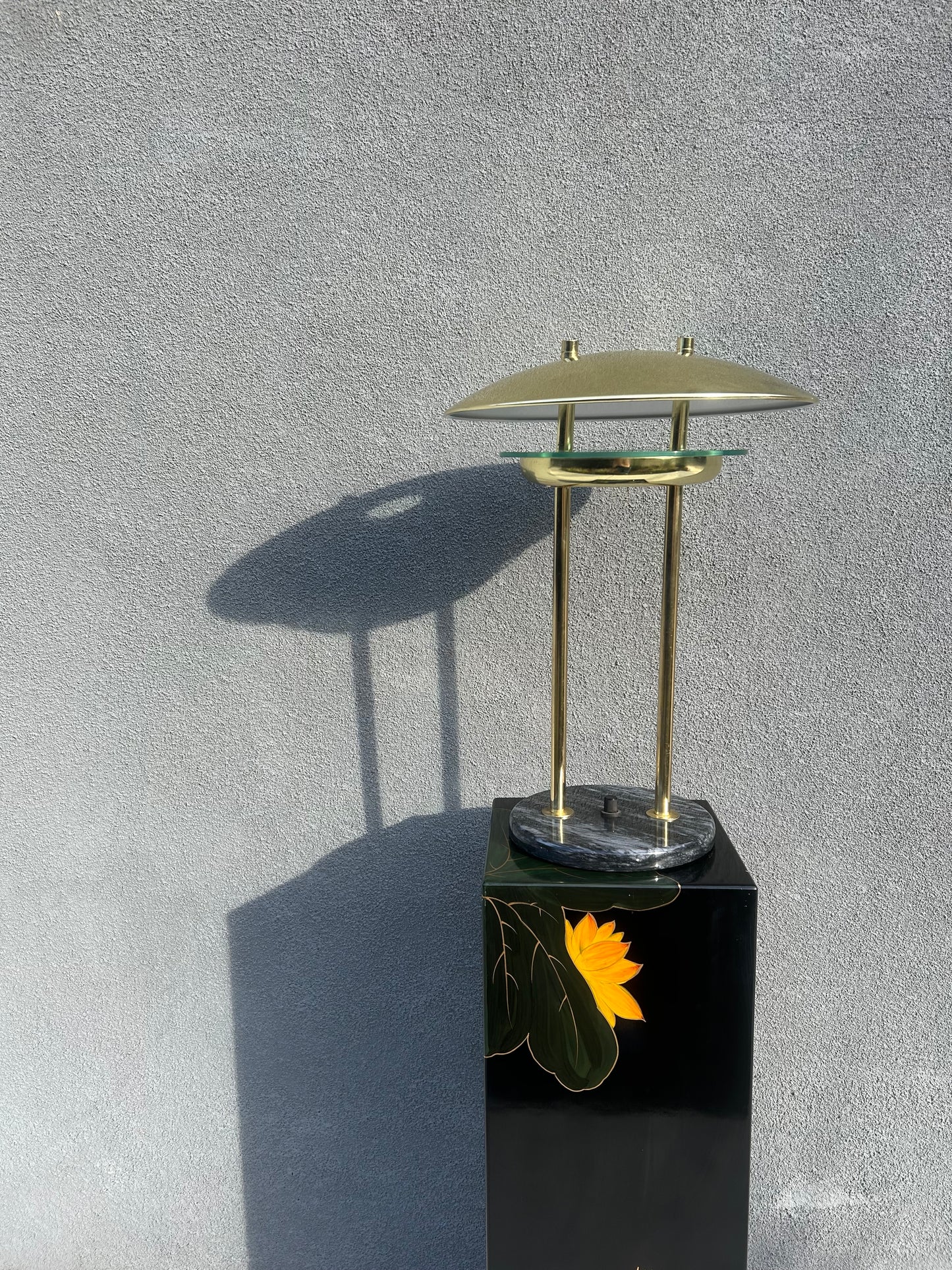 Vintage Post Modern UFO Gold Chrome Marble Base Table Lamp