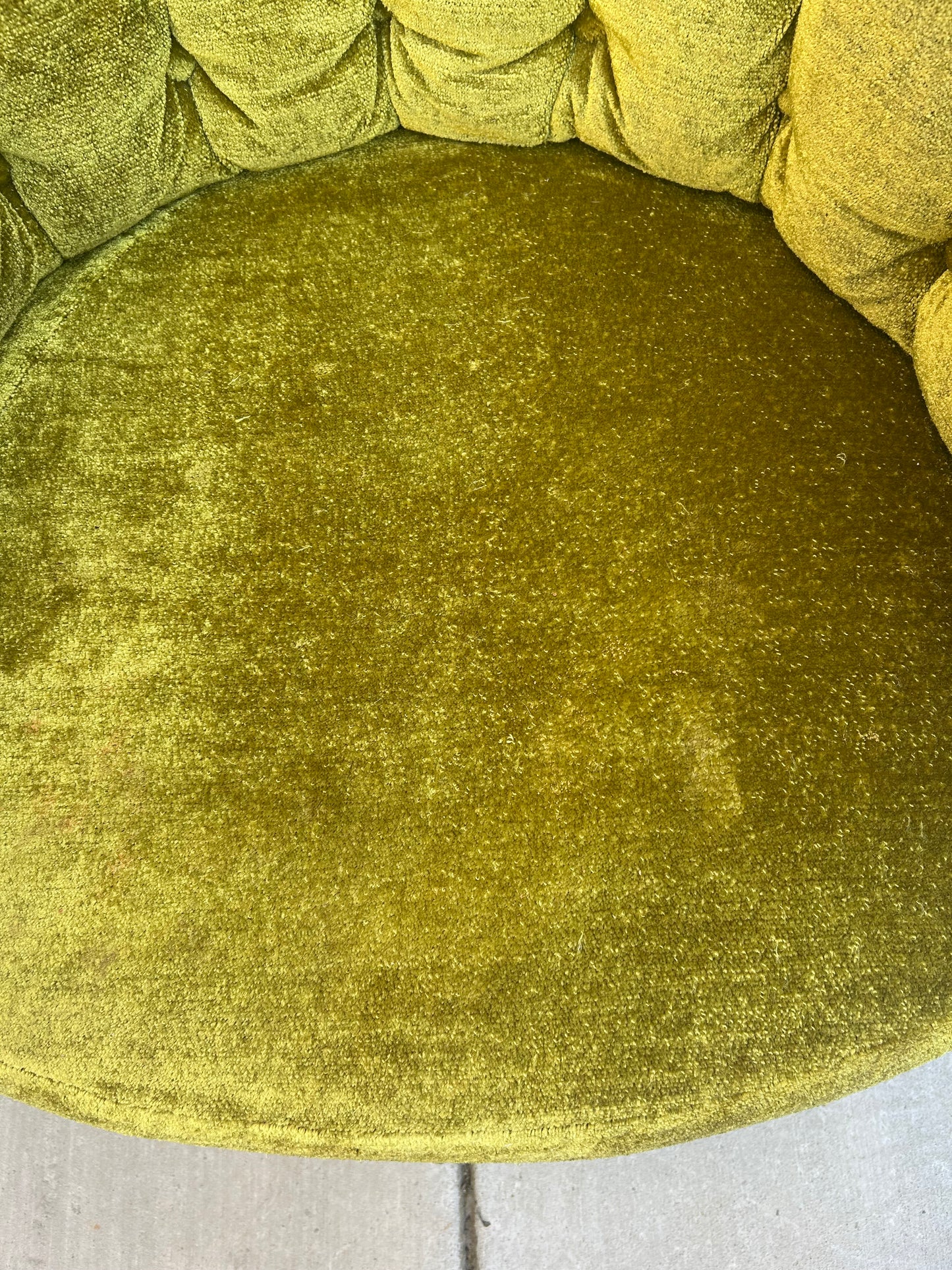 MCM Green Chenille Swivel Barrel Chair in the Style of Milo Baughman