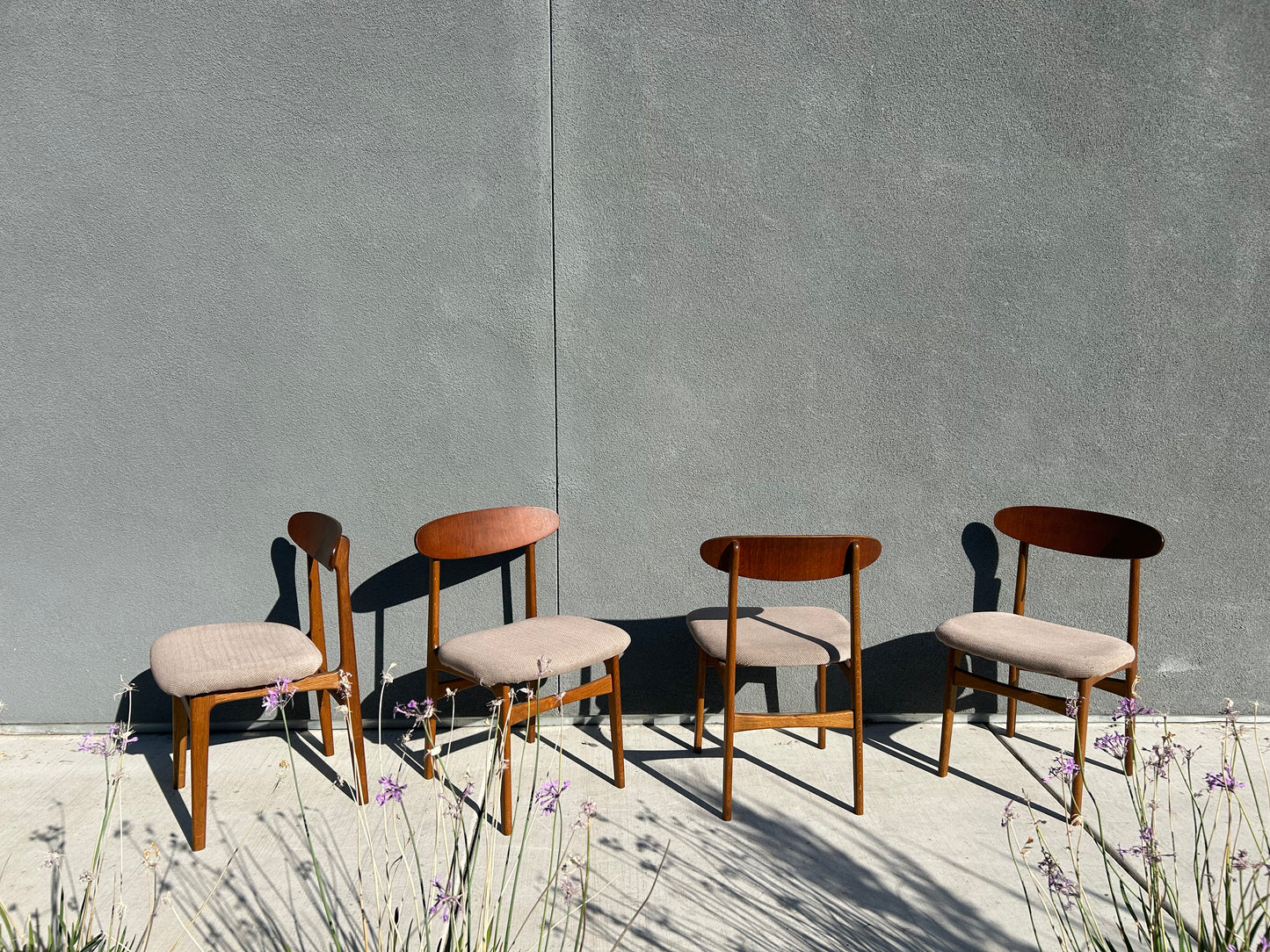 Vintage MCM Sculptural Teak Wood Dining Chairs, Set of 4, Circa 1960s