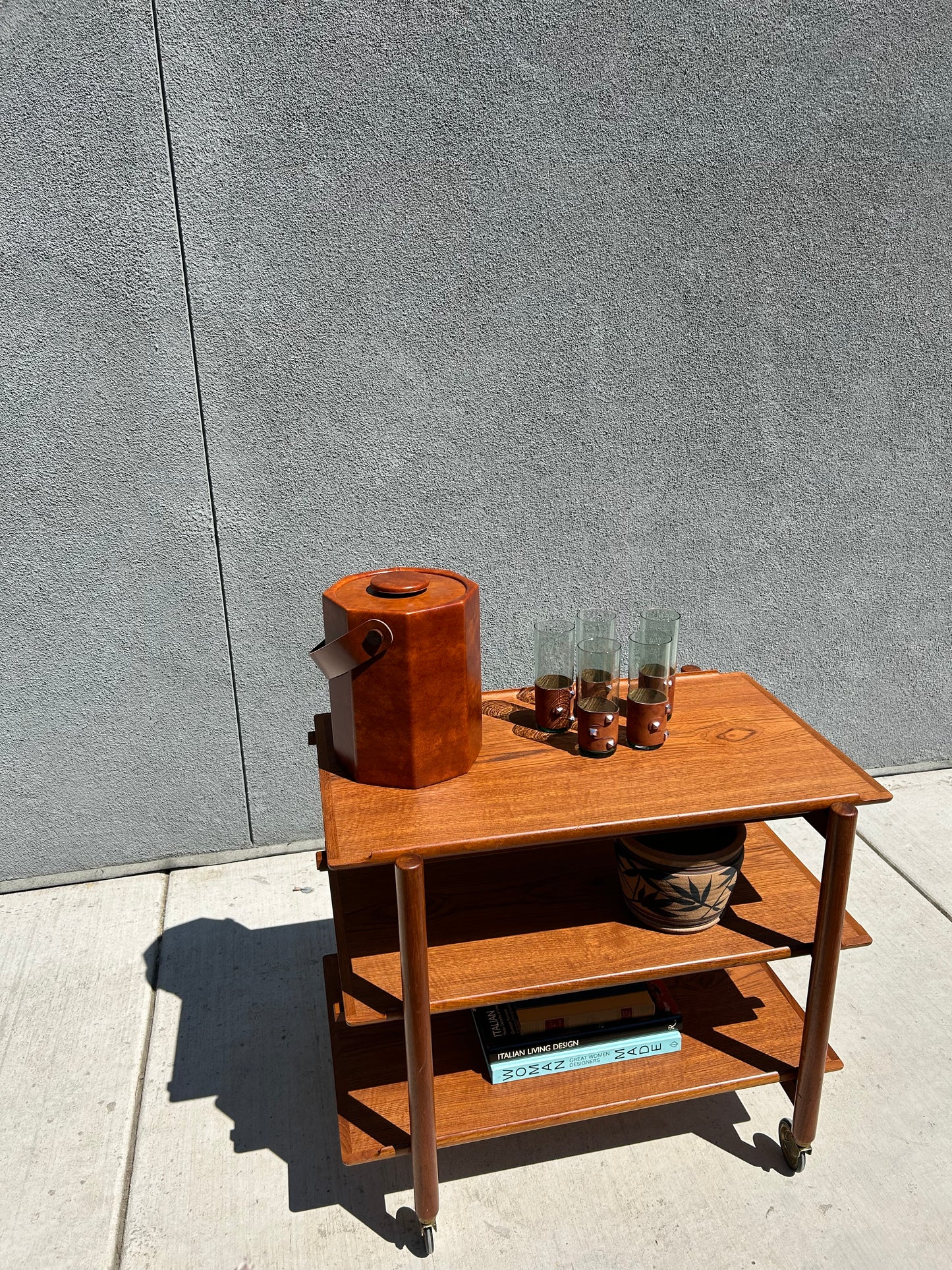 Mid Century Danish Modern Rolling Tri-Level Barcart by Poul Hundevad & Co. of Denmark, Circa 1960s