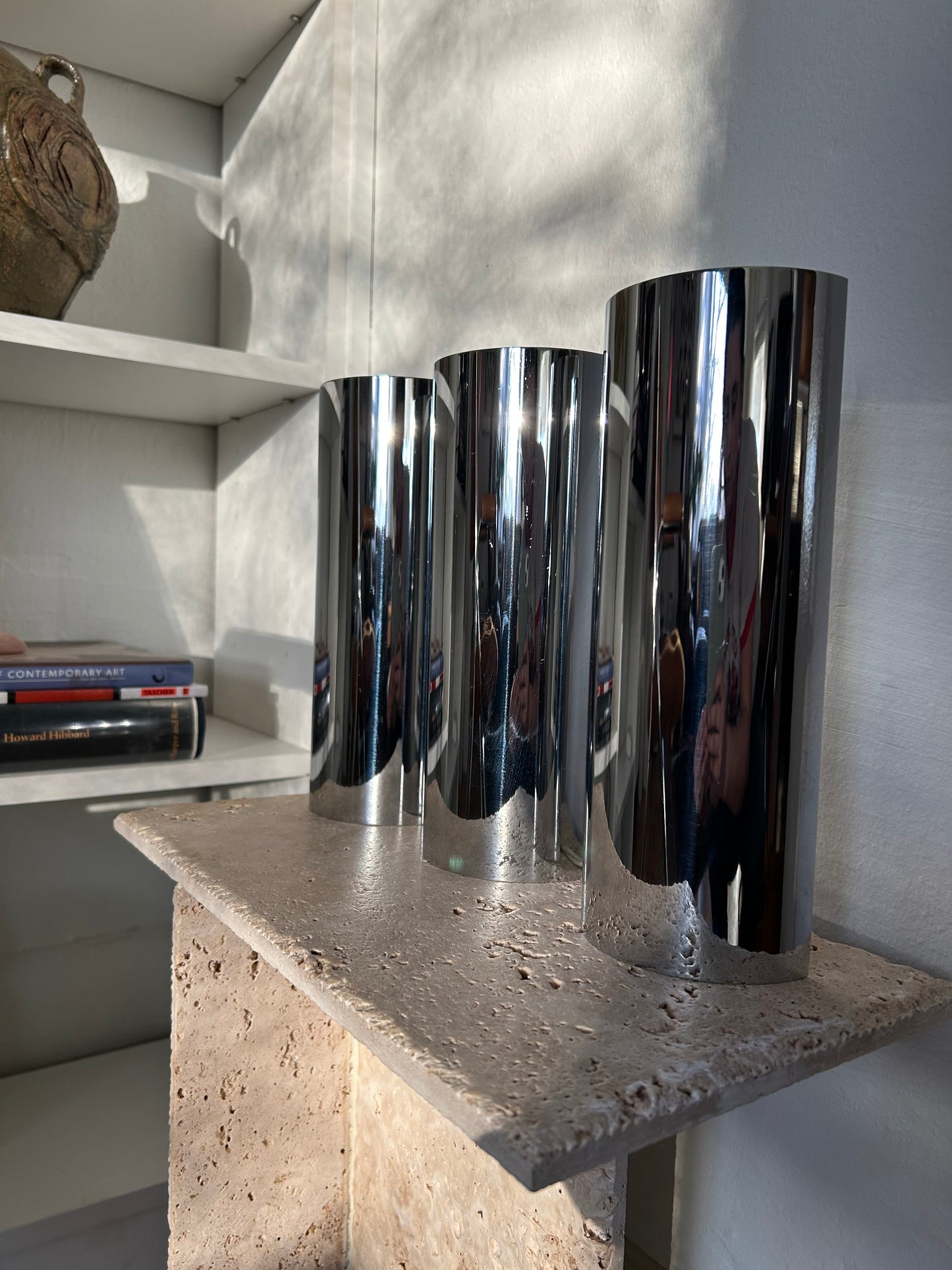 Vintage Chrome Half Cylinder Table Lamps, Circa 1970s