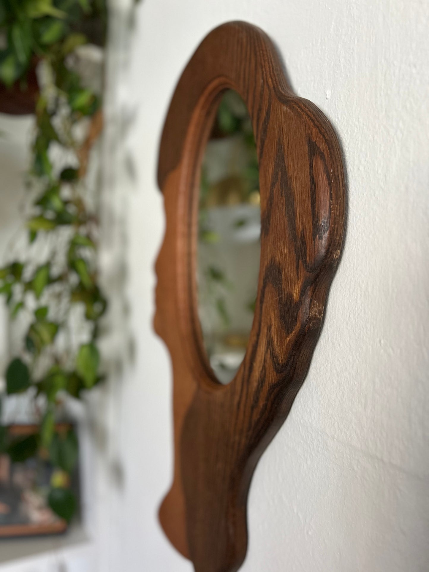 Hand Made Italian Oak Profile Mirror, circa 1980