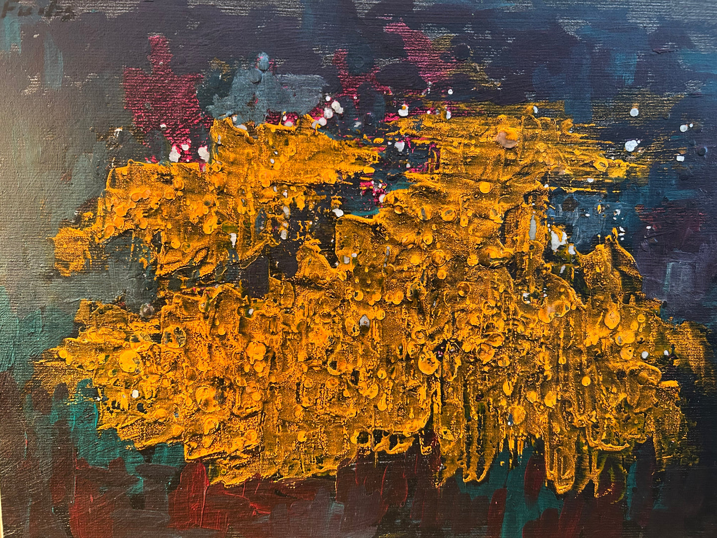 MCM Yellow, Red, Blue Abstract Original Painting with Frame