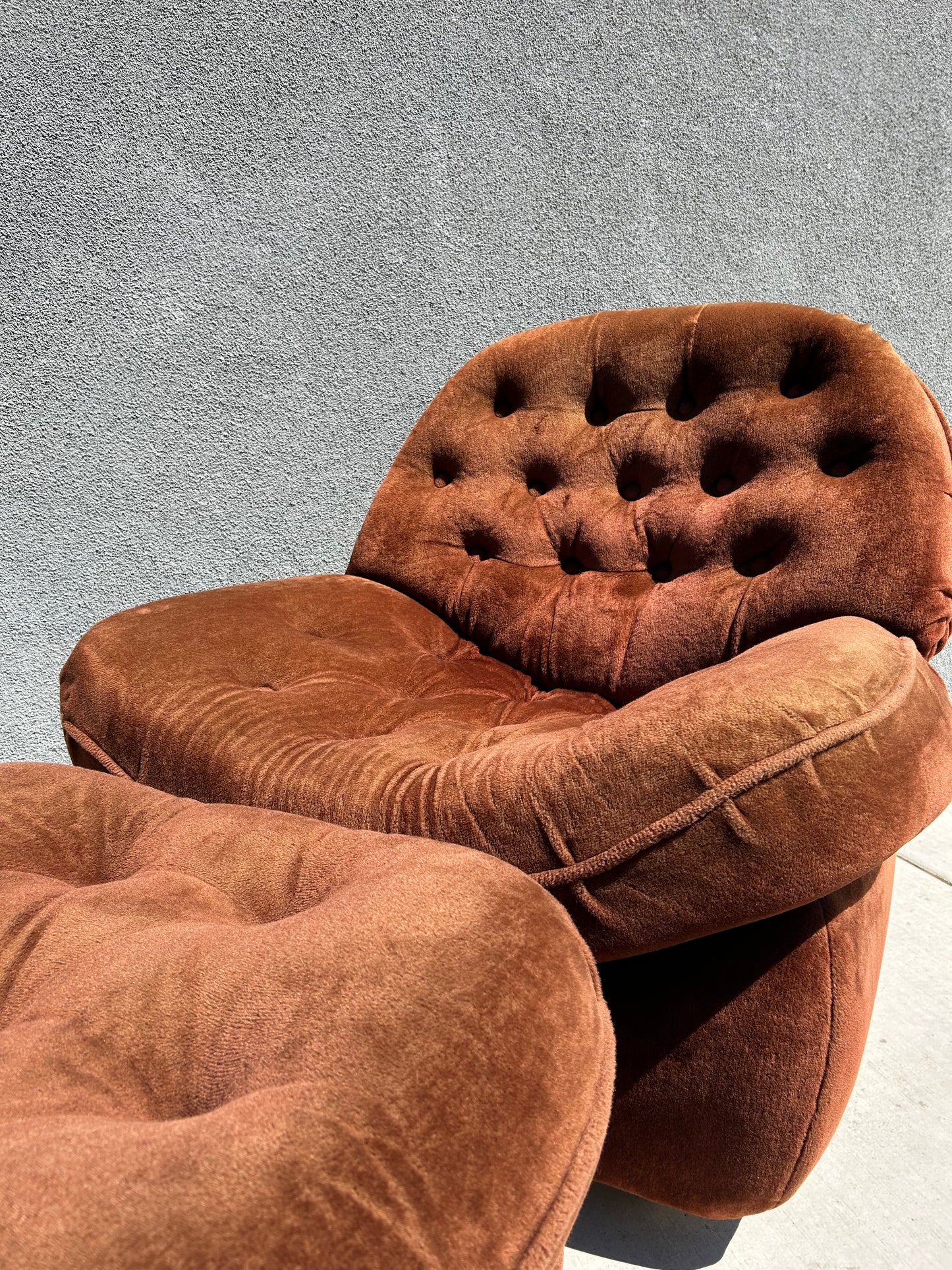 Plush Crush 1970's Lounge Chair and Ottoman, Circa 1970’s