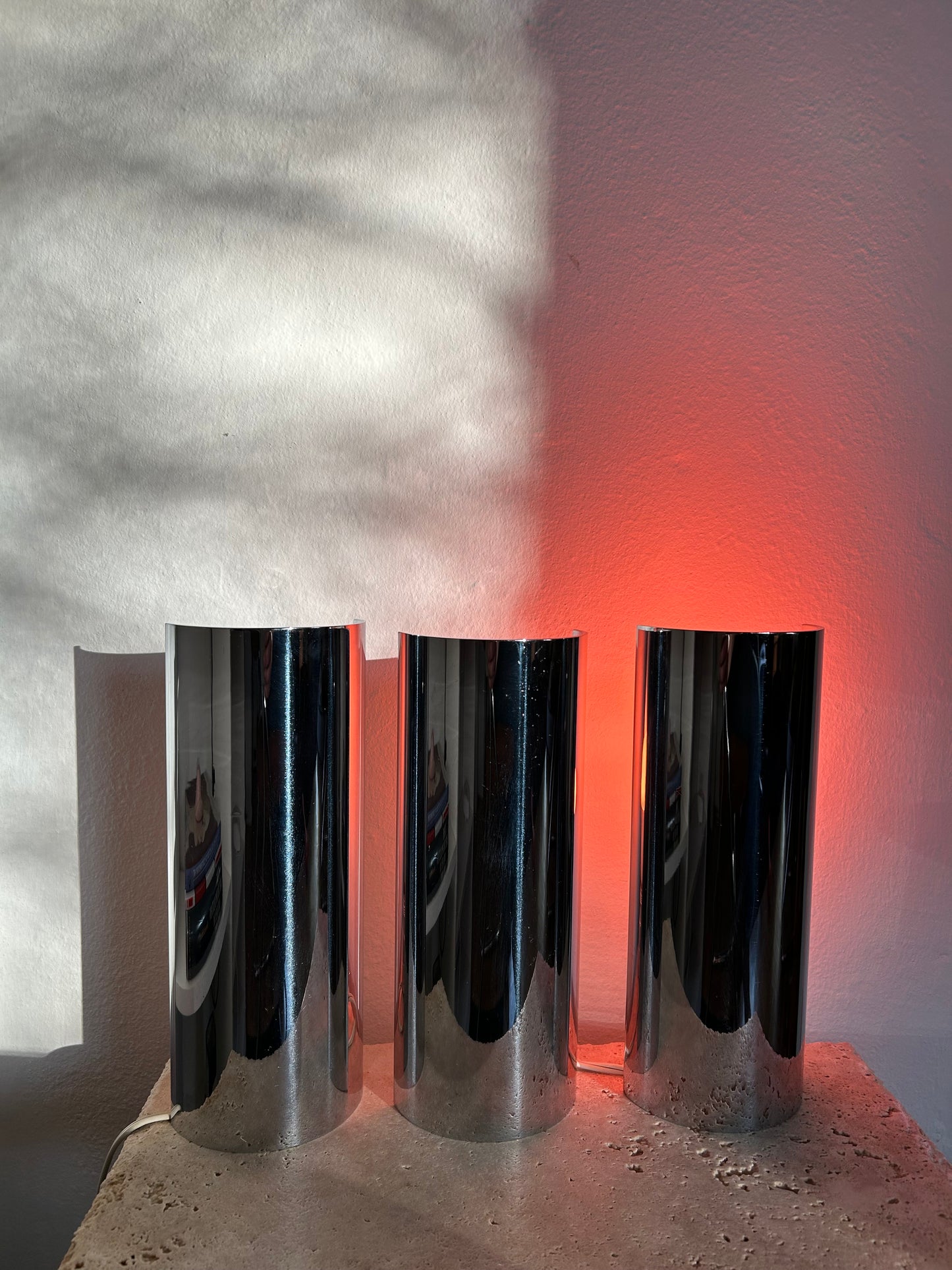 Vintage Chrome Half Cylinder Table Lamps, Circa 1970s