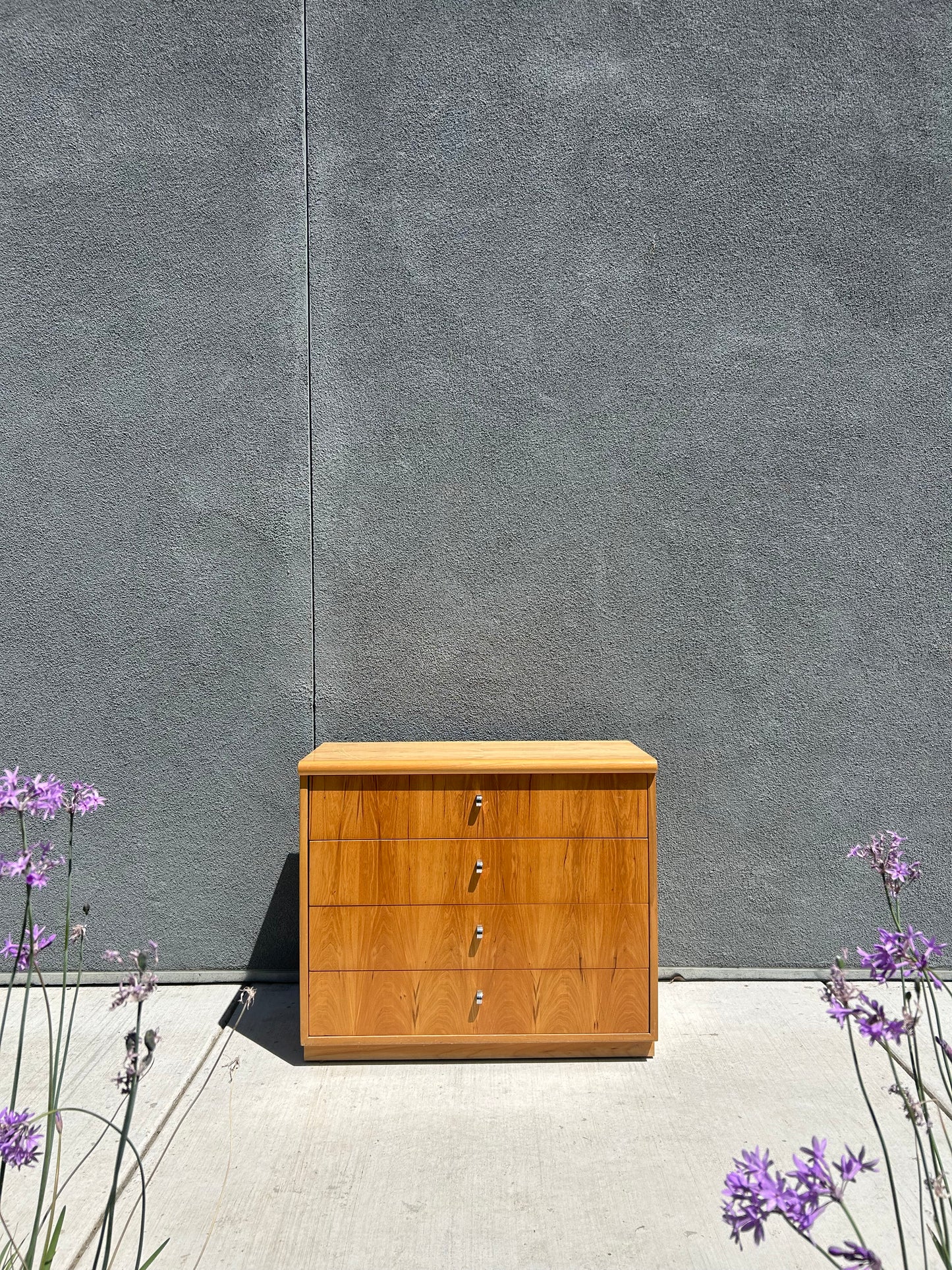 Vintage Postmodern 4-Drawer Blonde Pecan Dresser w/ Modular Hutch Craft Table, Circa 1980s