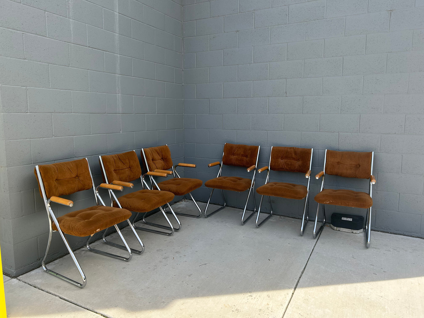 Daystrom Tubular Chrome Velvet Dining Armchairs