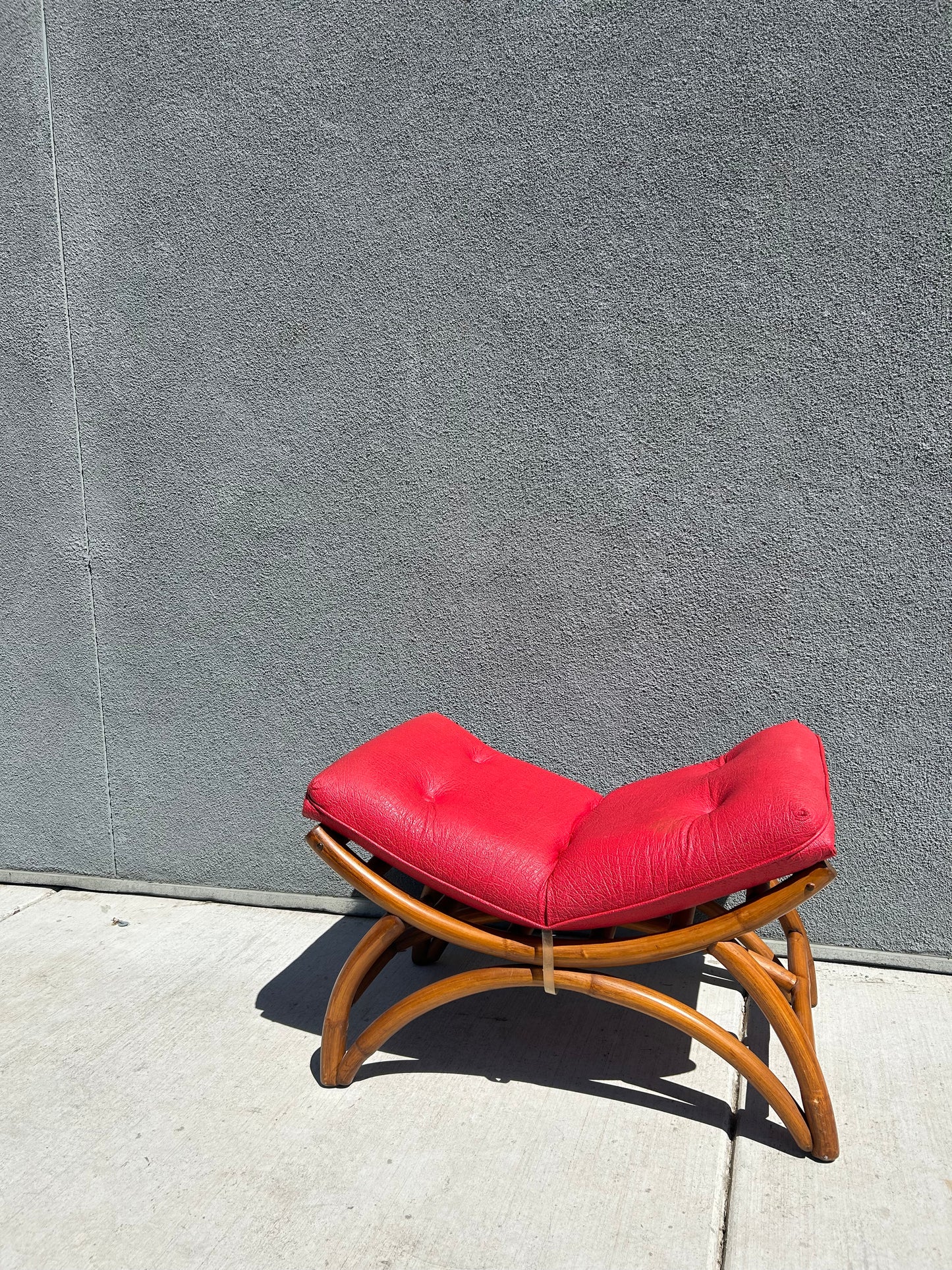 MCM Curved Bamboo Leather Stool Bench, Circa 1960s
