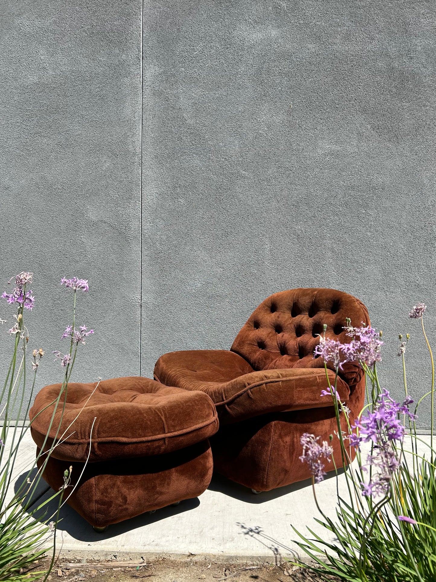Plush Crush 1970's Lounge Chair and Ottoman, Circa 1970’s