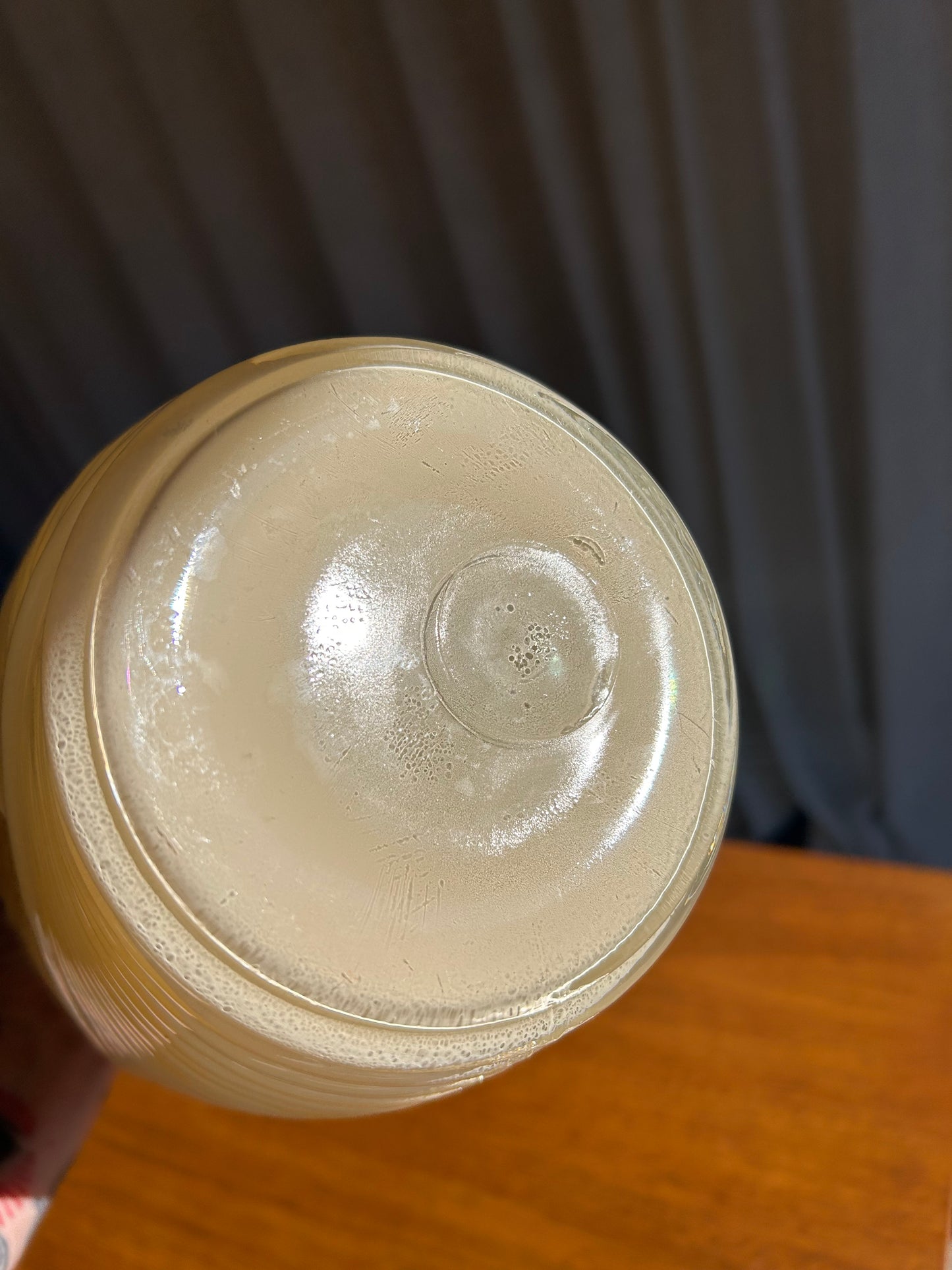 Vintage Anchor Hocking Beige Draped Glass Vase, Art Deco Revival