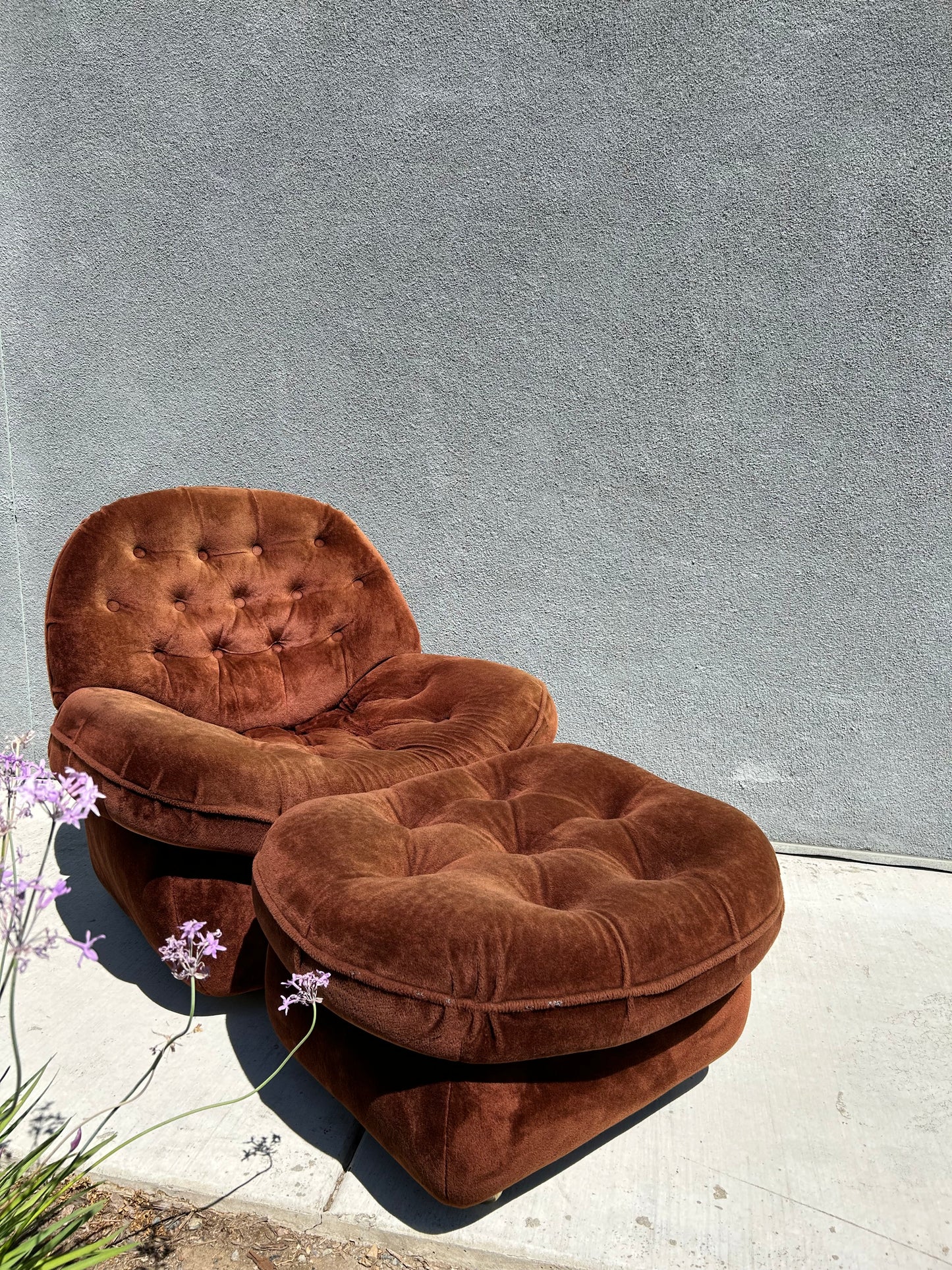 Plush Crush 1970's Lounge Chair and Ottoman, Circa 1970’s