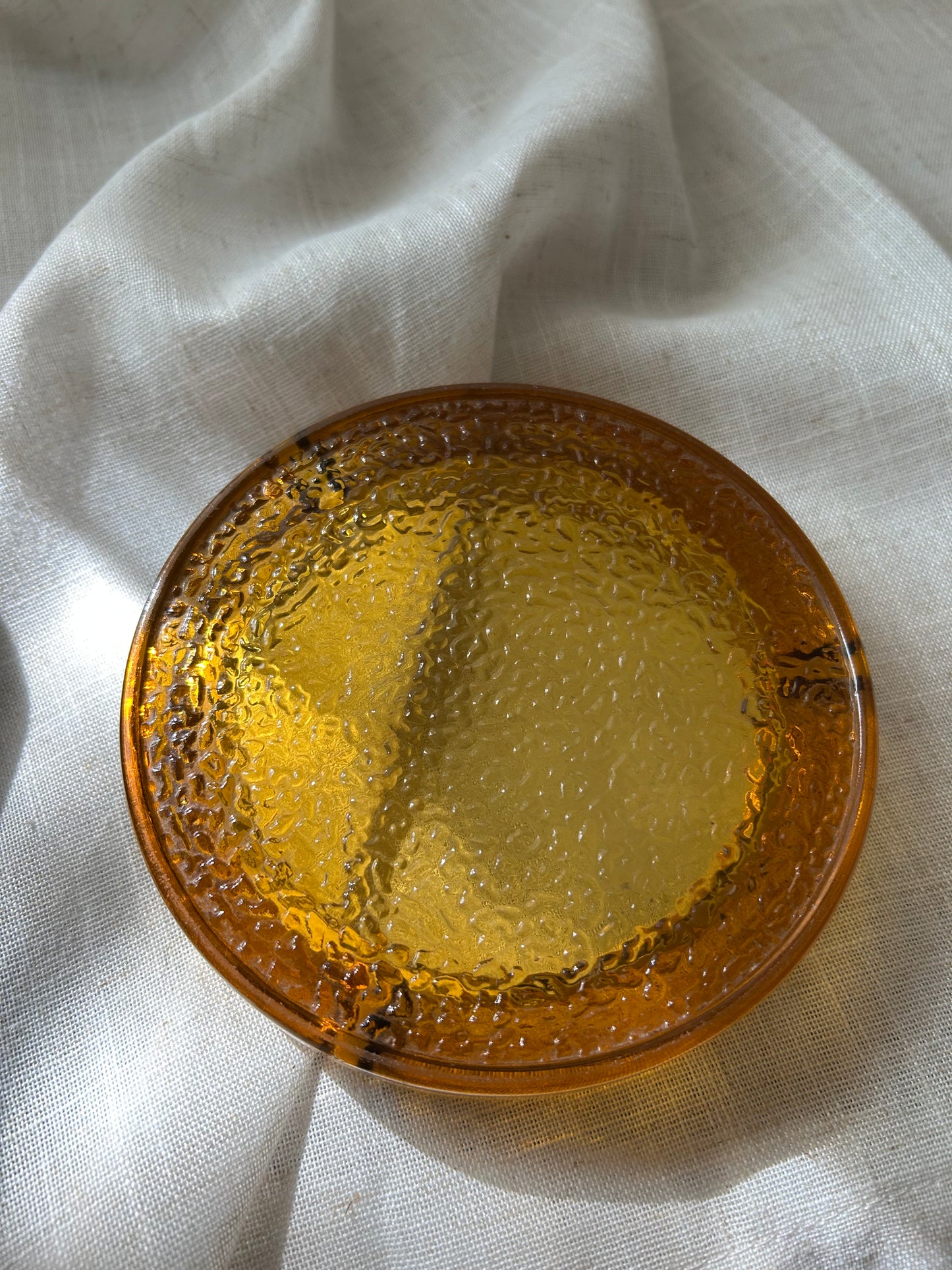 Vintage Amber Round Small Bubble Glass Ashtray, Circa1960s