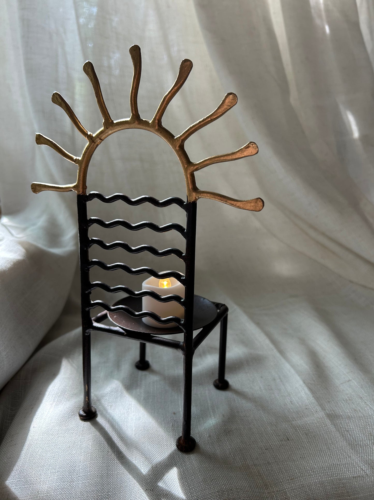 Vintage Post Modern Wrought Iron Chair Candle Holder