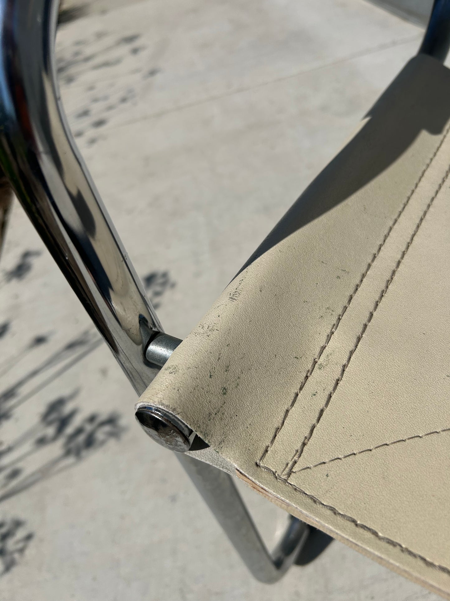 Marcel Breuer Style Beige Leather Tubular Chrome Chair, Circa 1970s