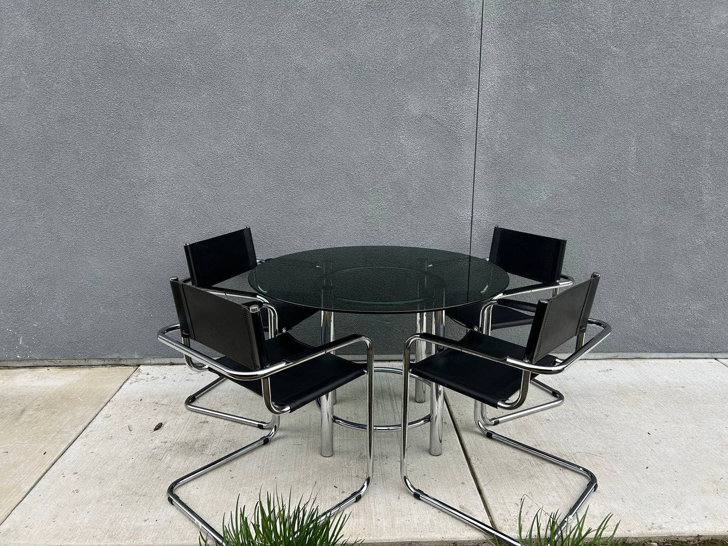 Vintage Tubular Chrome and Smoked Glass Dining Table