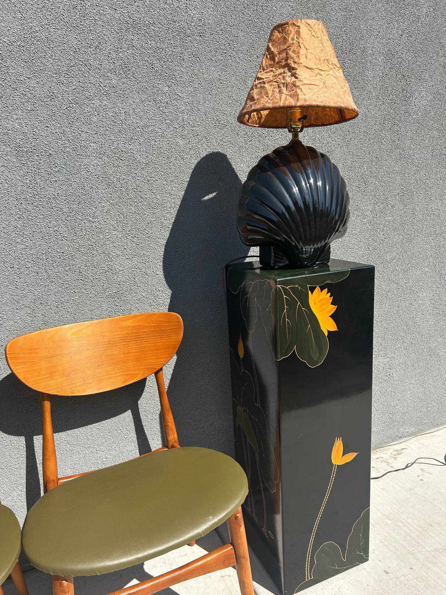 Asian Floral Lacquer Pedestal, Circa 1980s