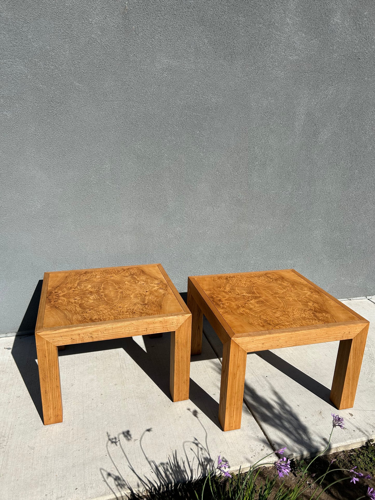Vintage Mappa Burl and Oak Parsons Tables - Set of 2