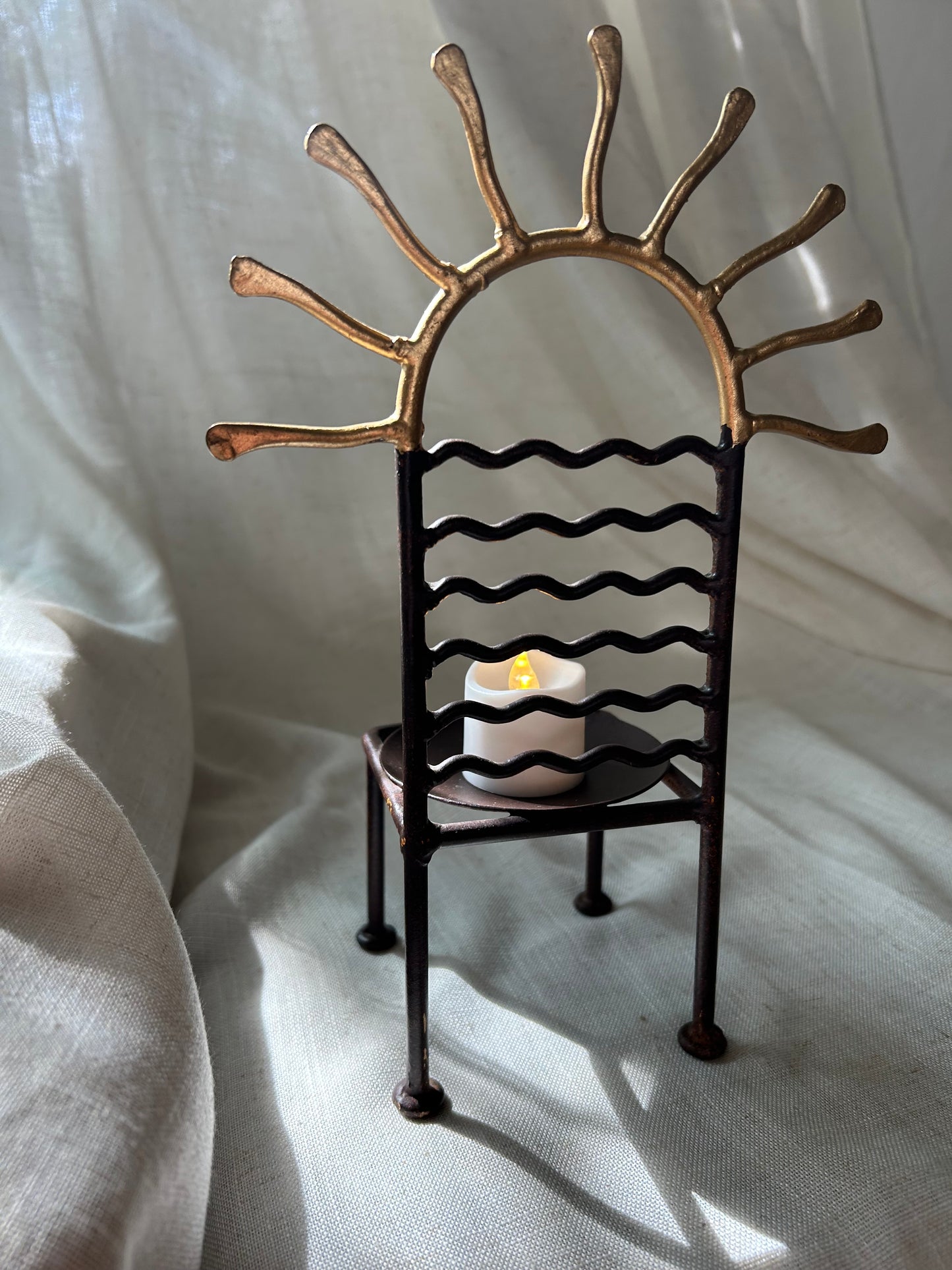 Vintage Post Modern Wrought Iron Chair Candle Holder