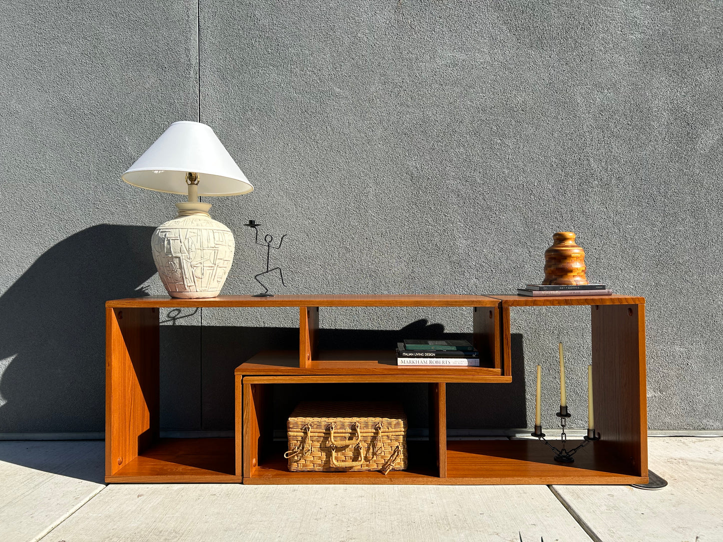 Danish Teak L-Shaped
Puzzle Media Shelving Console, Circa 1970’s