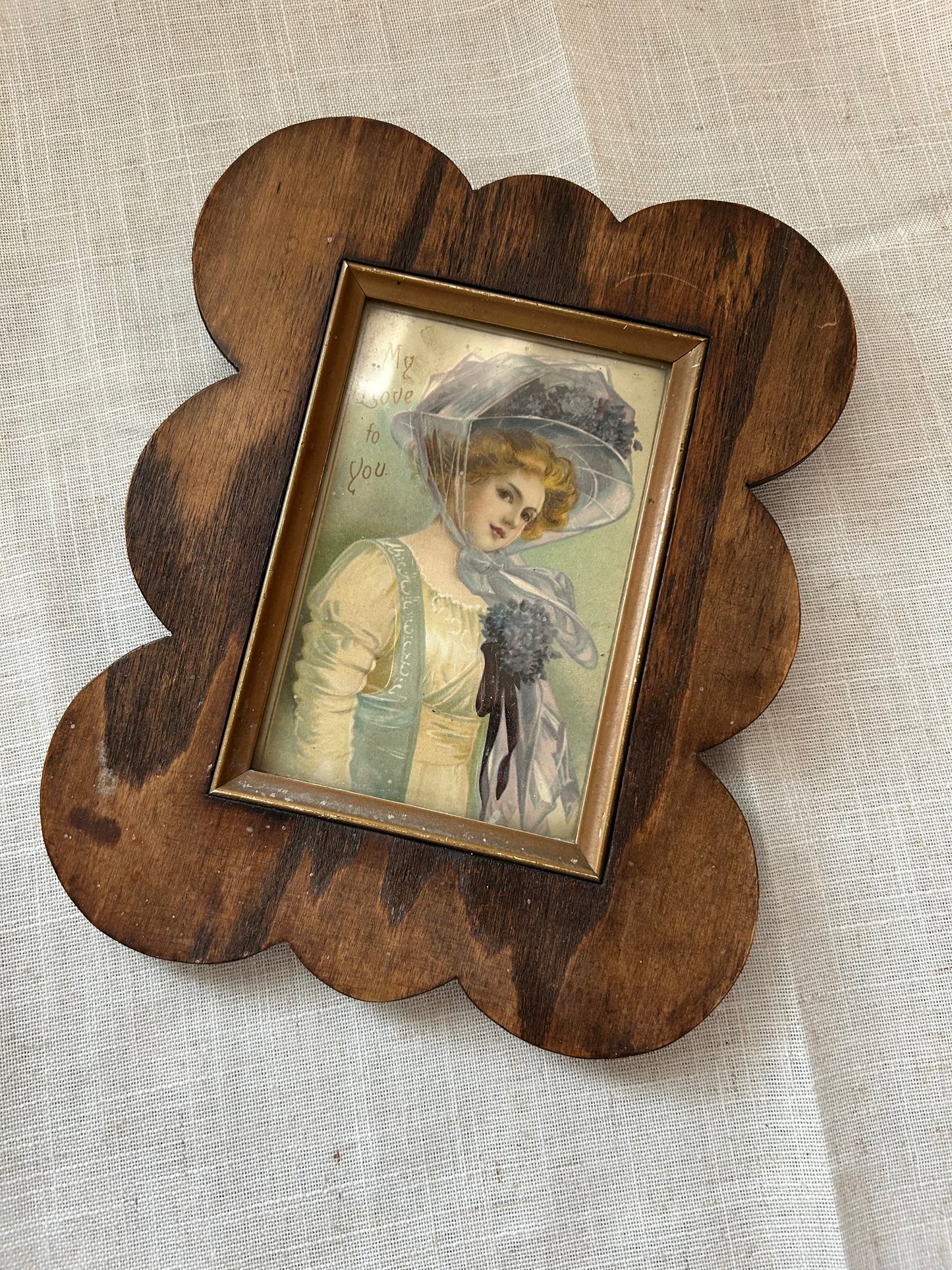 Antique Scalloped Wood Picture Frame and Victorian Art by Dittmans Art Studio SF