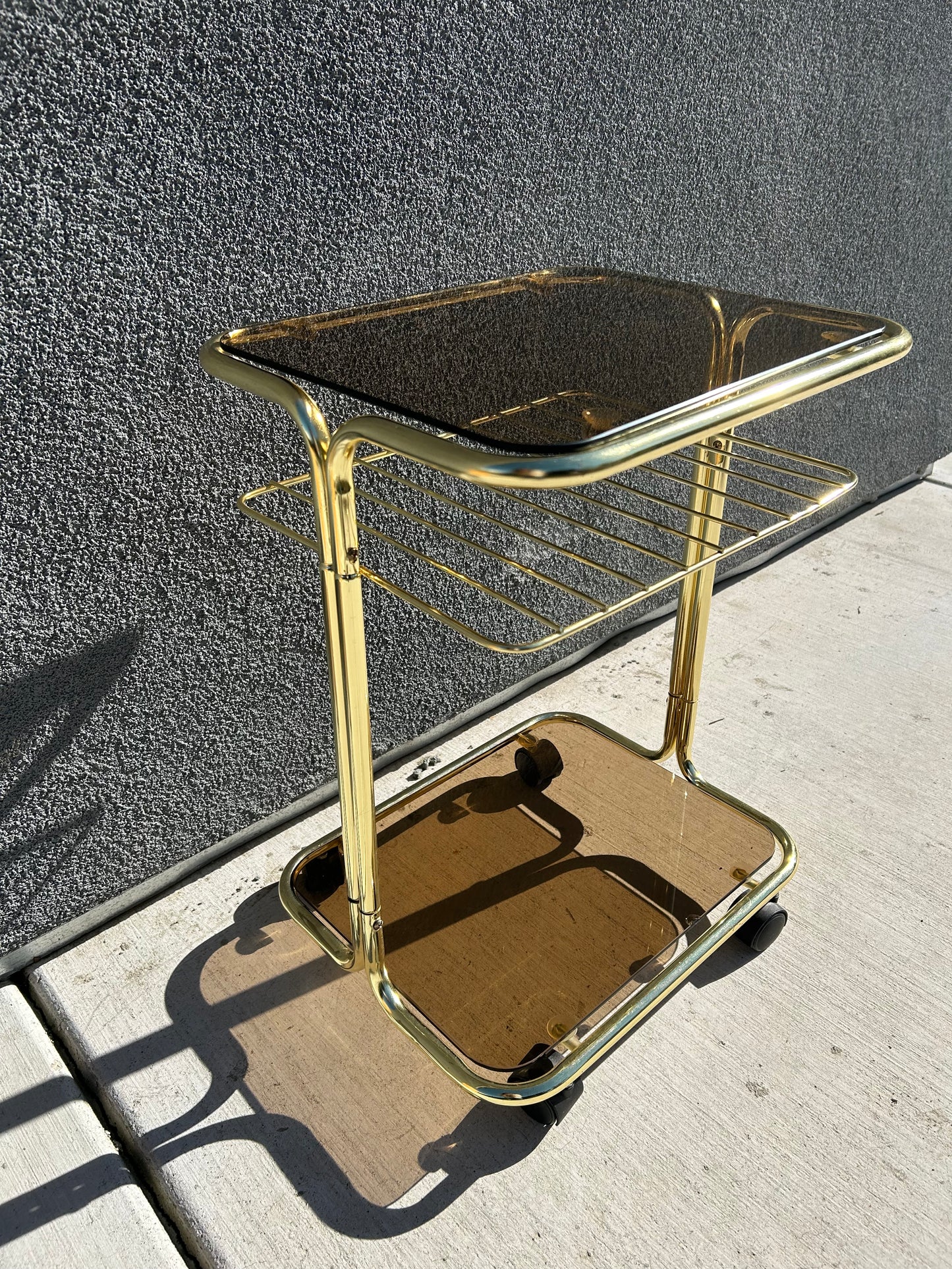 Vintage Tubular Brass Side Table with Magazine Shelf, Circa 1970s