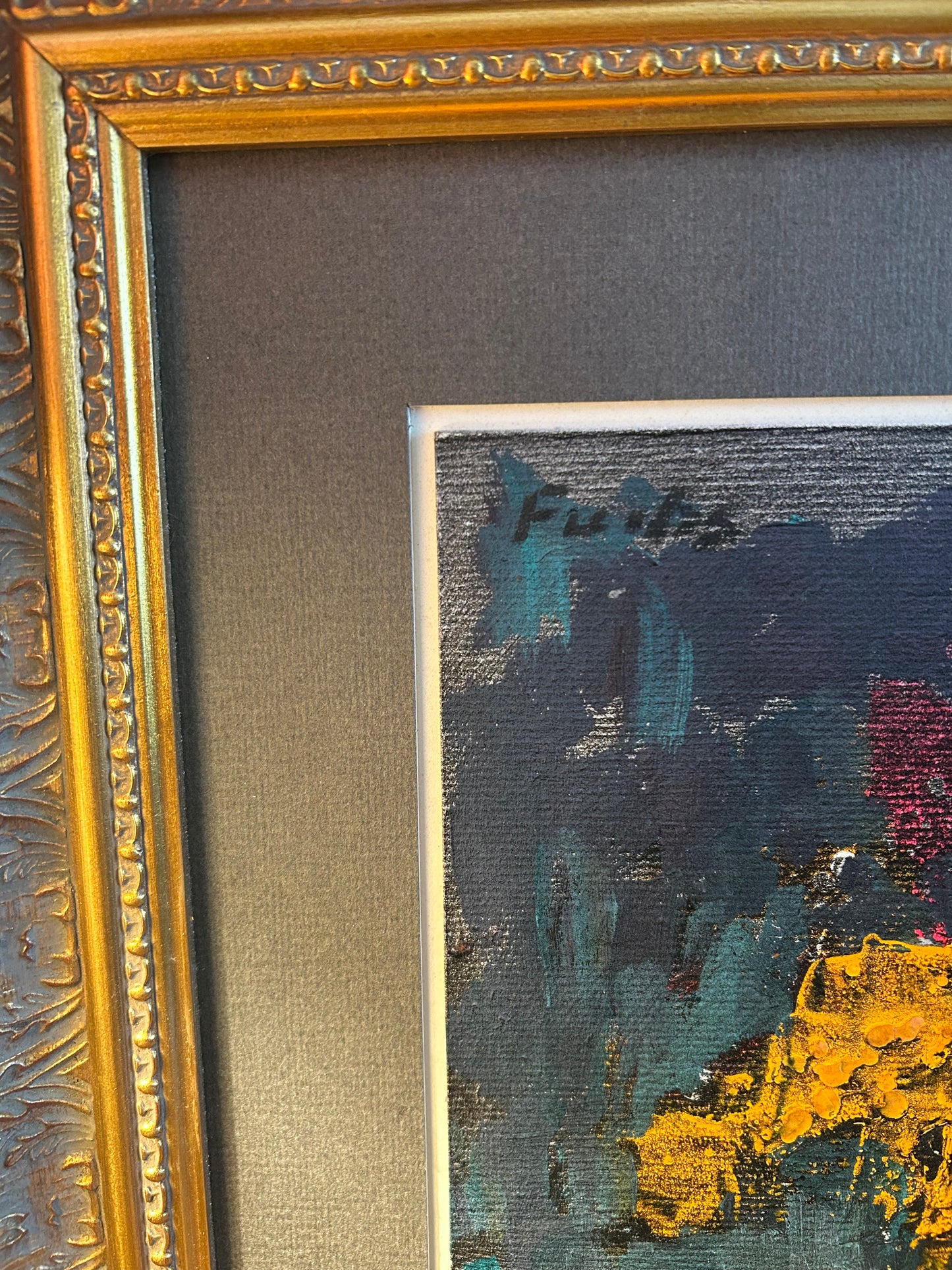 MCM Yellow, Red, Blue Abstract Original Painting with Frame