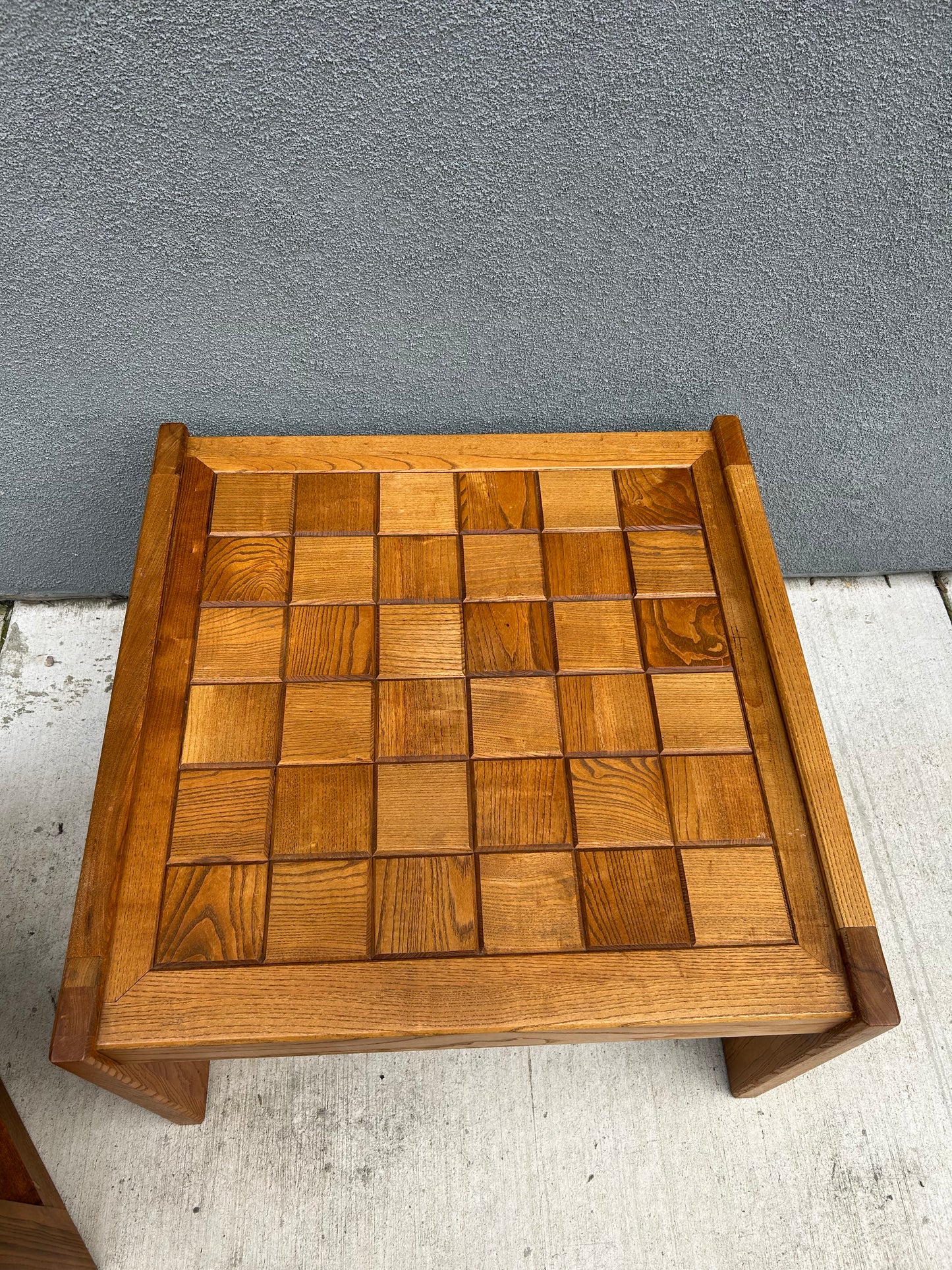 2 Vintage Checkered Oak Side or Coffee Tables