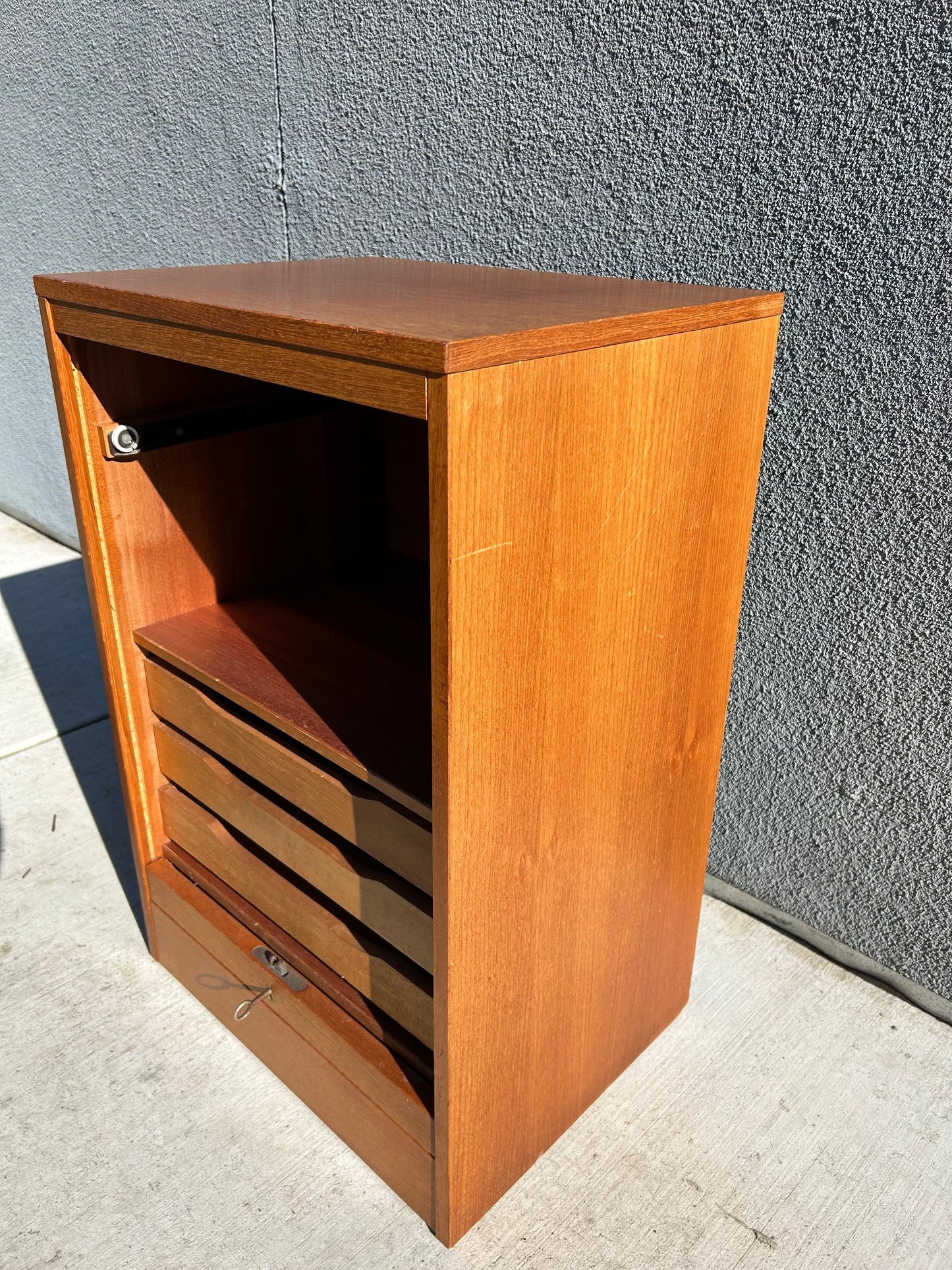 Danish Teak Tambour-Door Filing Cabinet, Circa 1960s