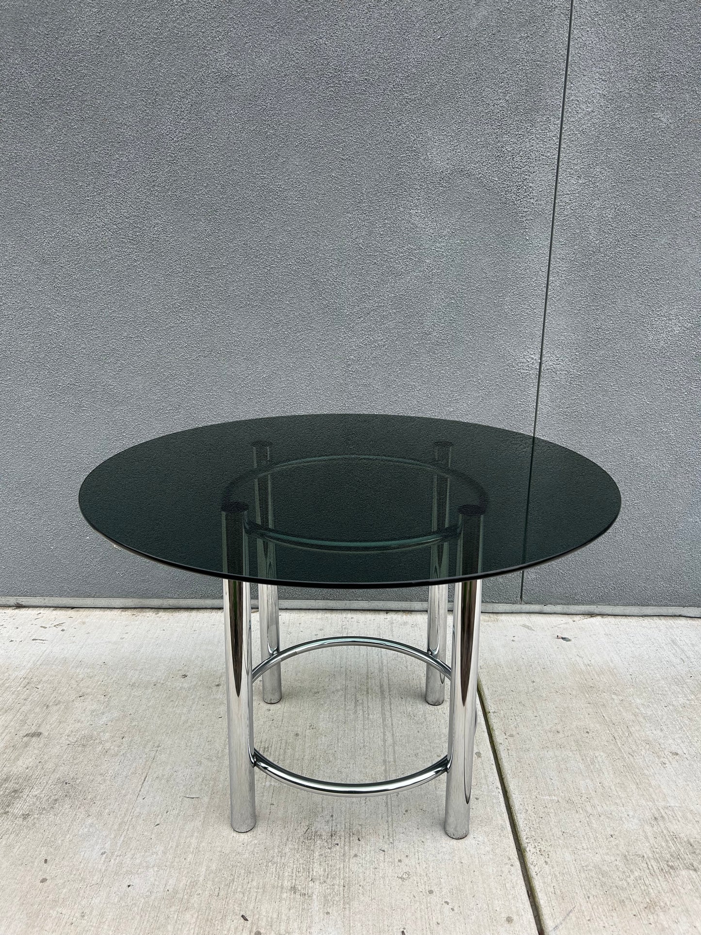 Vintage Tubular Chrome and Smoked Glass Dining Table