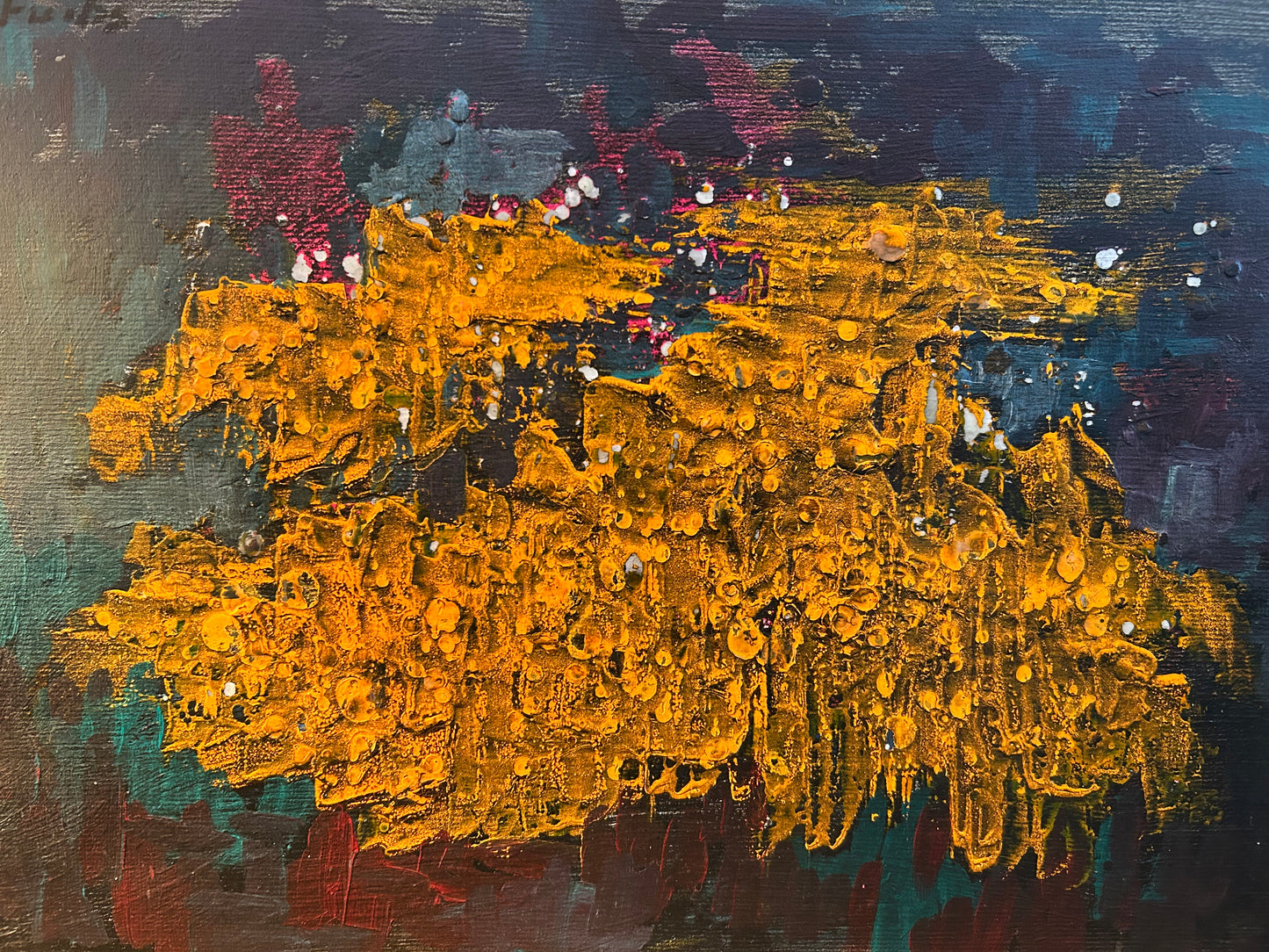 MCM Yellow, Red, Blue Abstract Original Painting with Frame