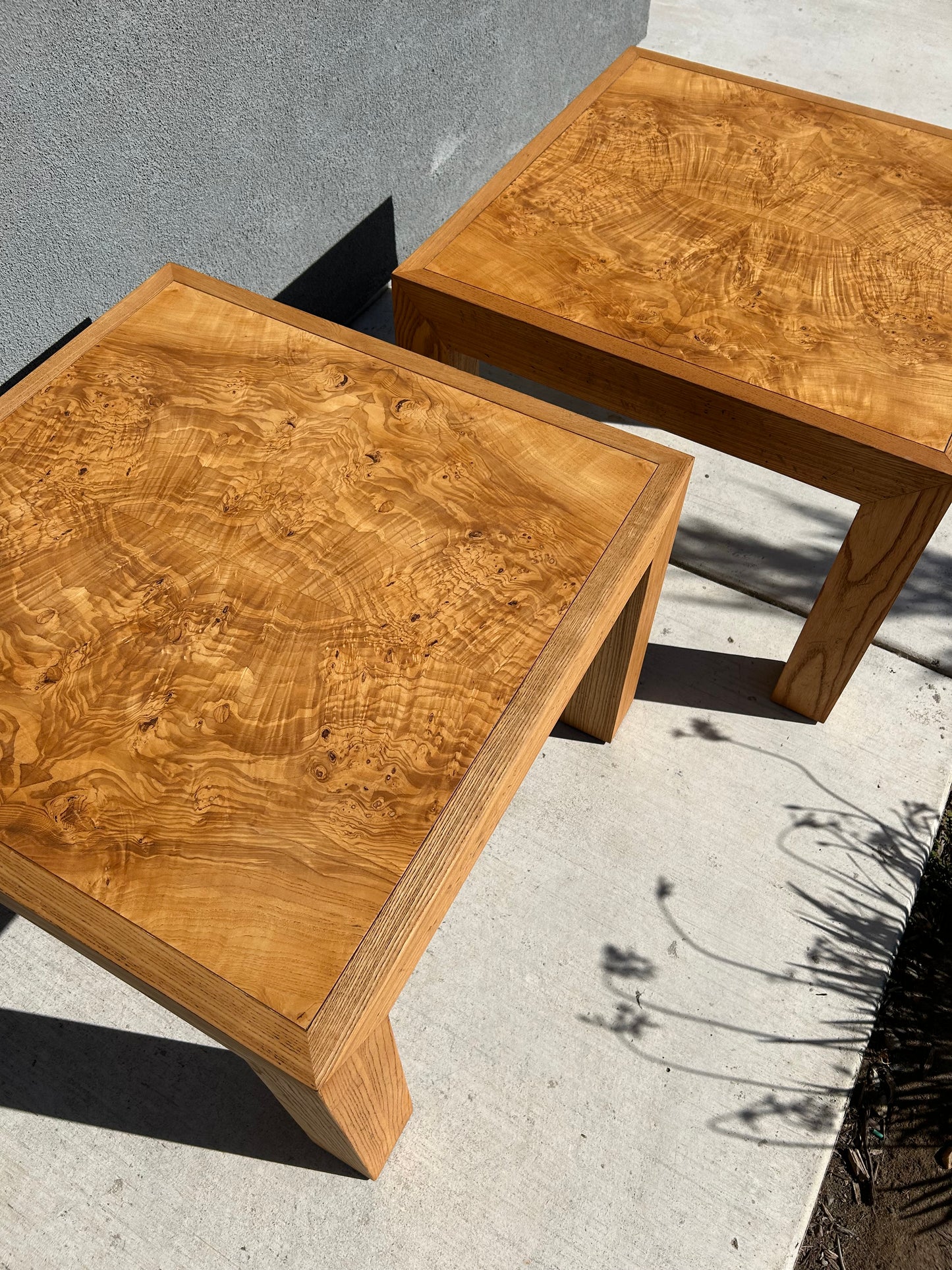 Vintage Mappa Burl and Oak Parsons Tables - Set of 2