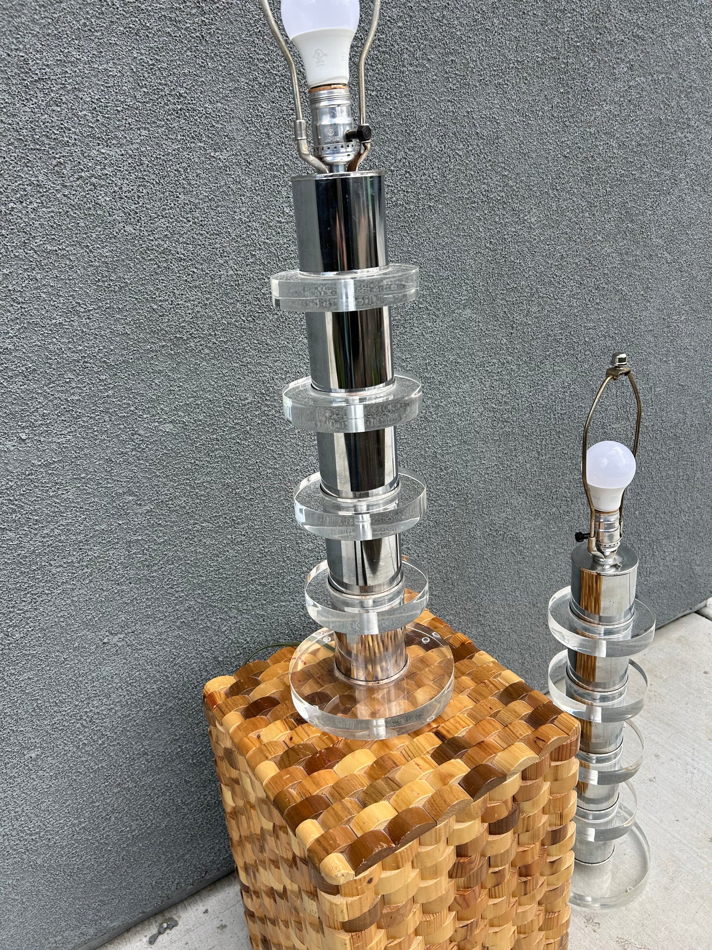 Lucite and Chrome Mid Century Table Lamps