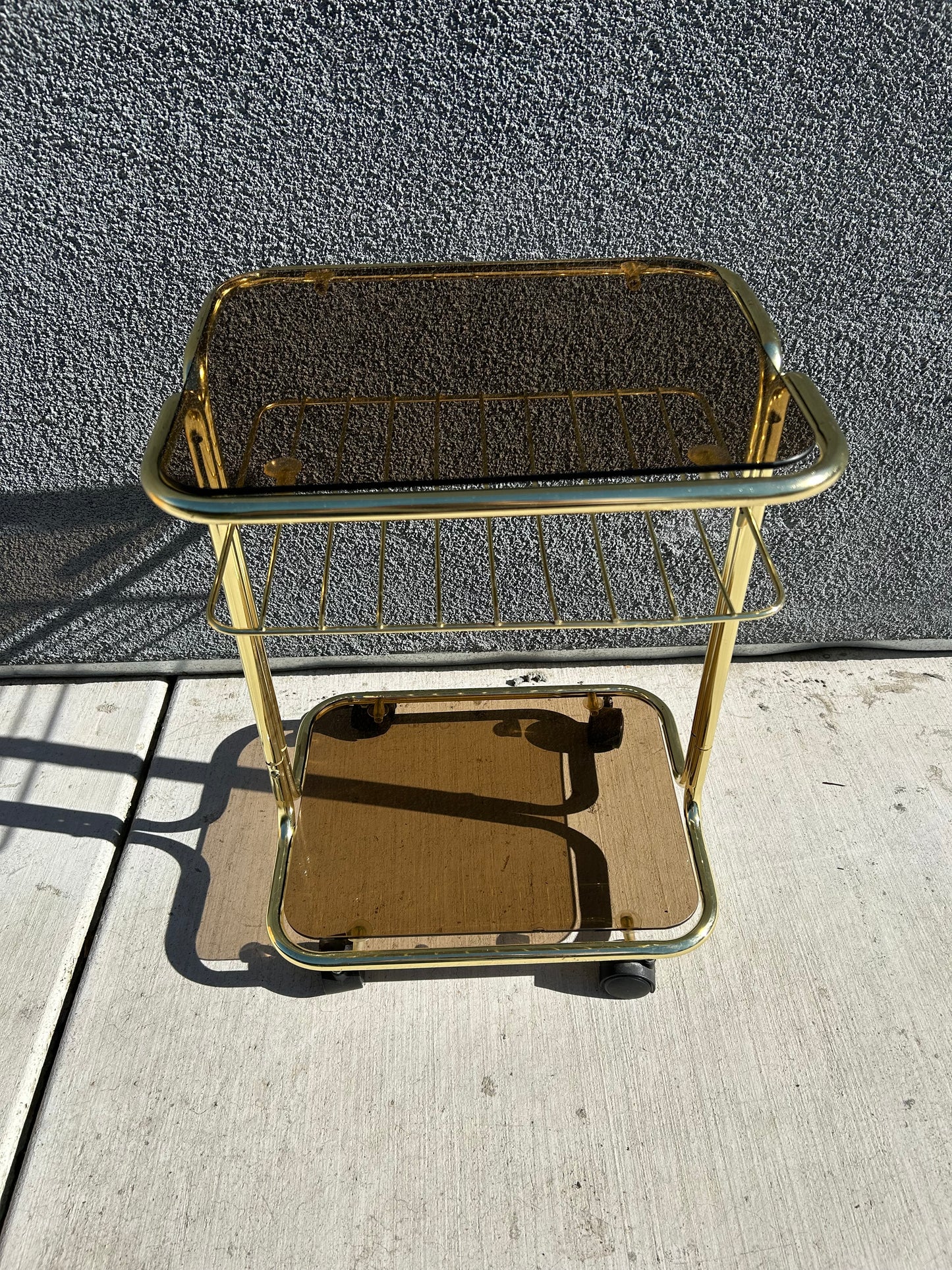 Vintage Tubular Brass Side Table with Magazine Shelf, Circa 1970s