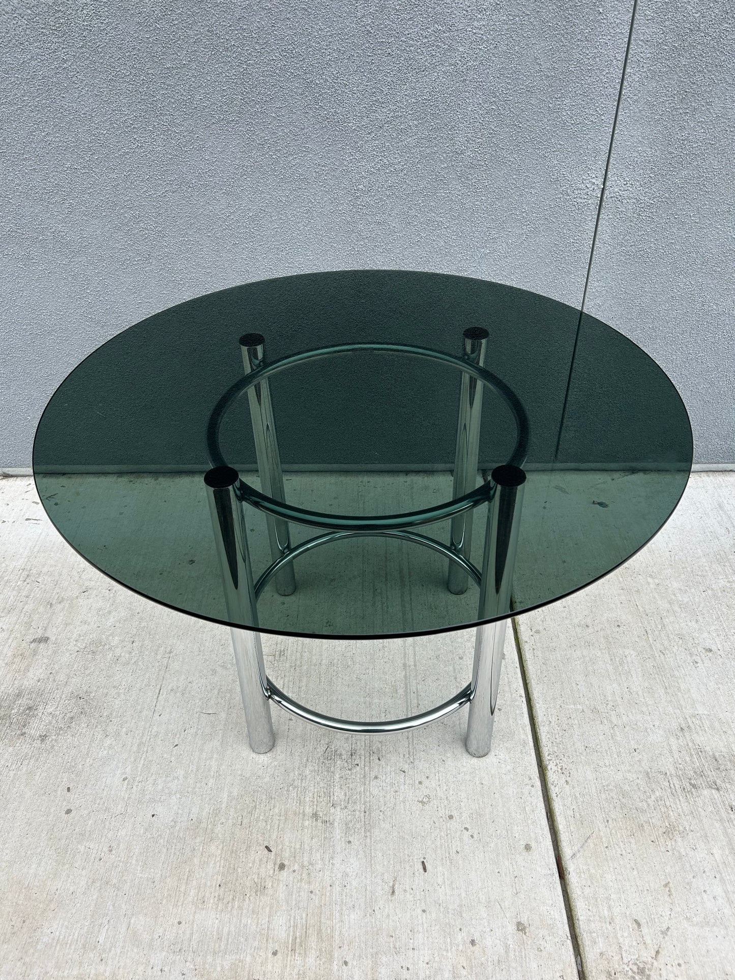 Vintage Tubular Chrome and Smoked Glass Dining Table