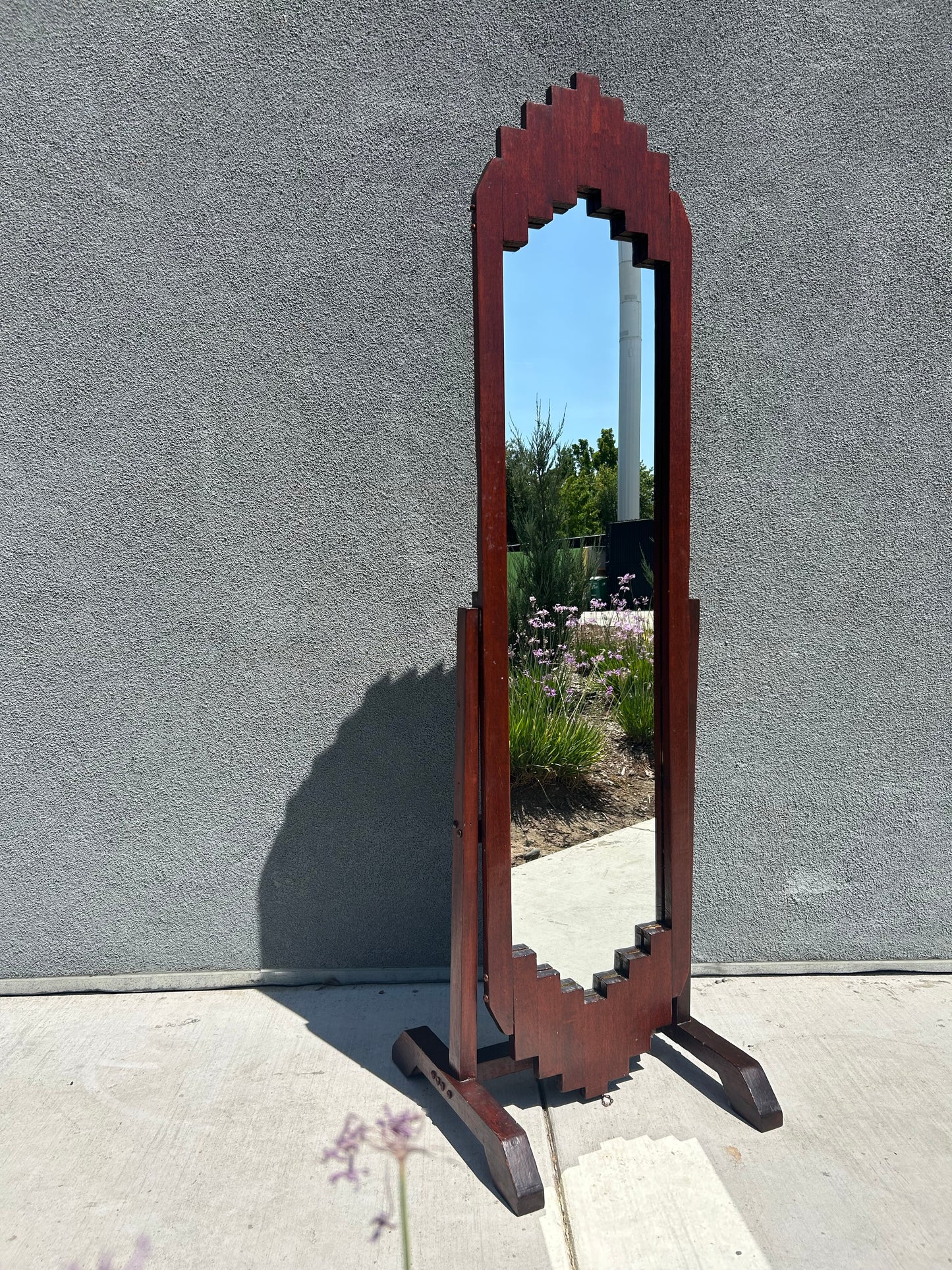 Antique Art Deco Brutalist Standing Mirror, Circa 1920s