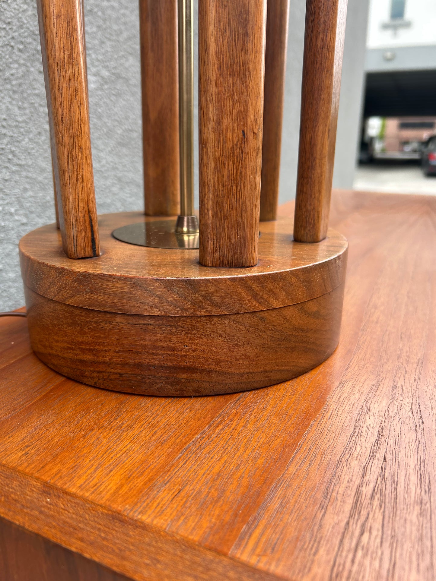 Mid Century Walnut and Brass Sculptural Table Lamp by VH Woolums, Circa 1960s