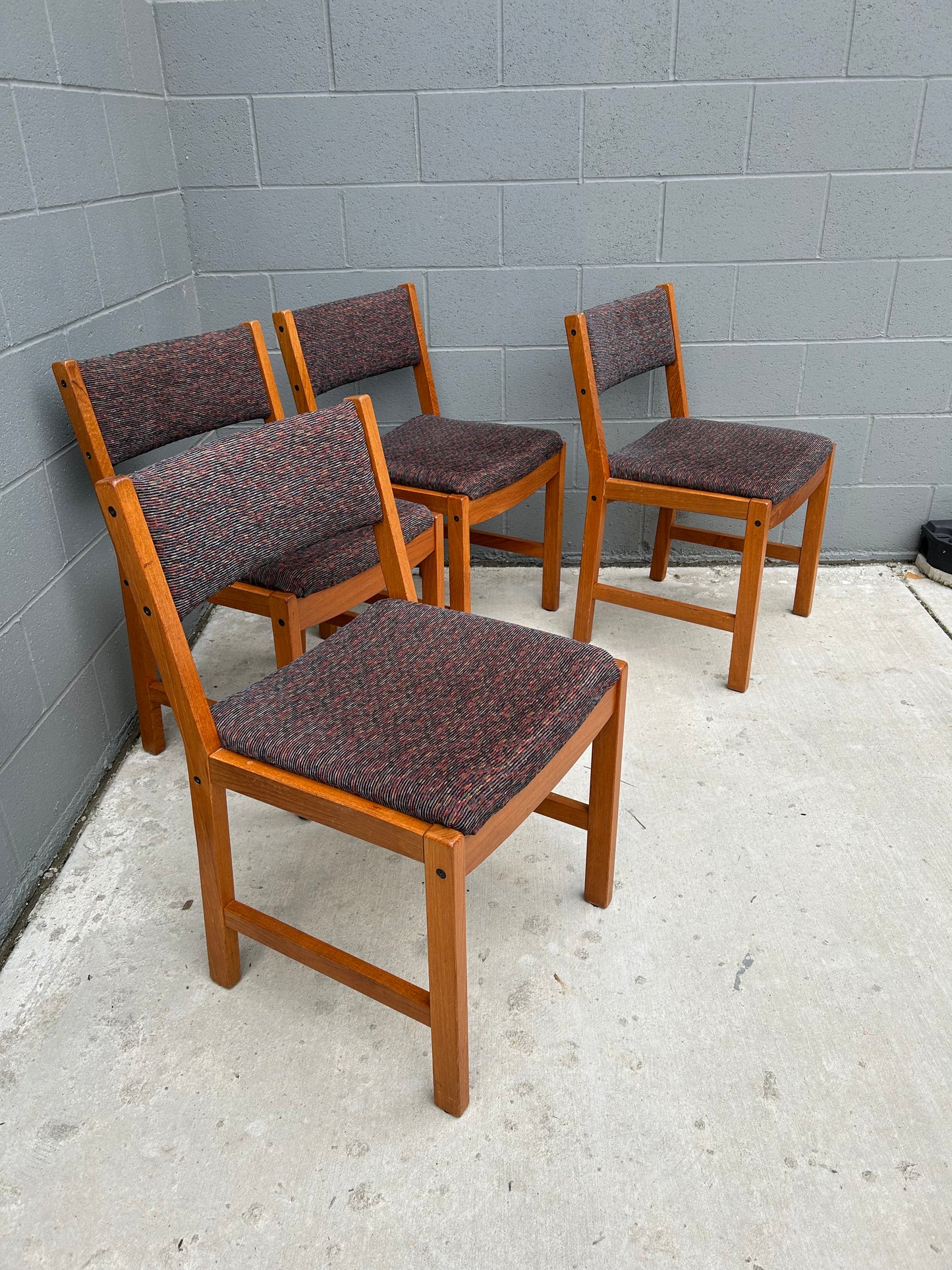 MCM Solid Teak Dining Chairs Scandinavian Modern, Set of 4