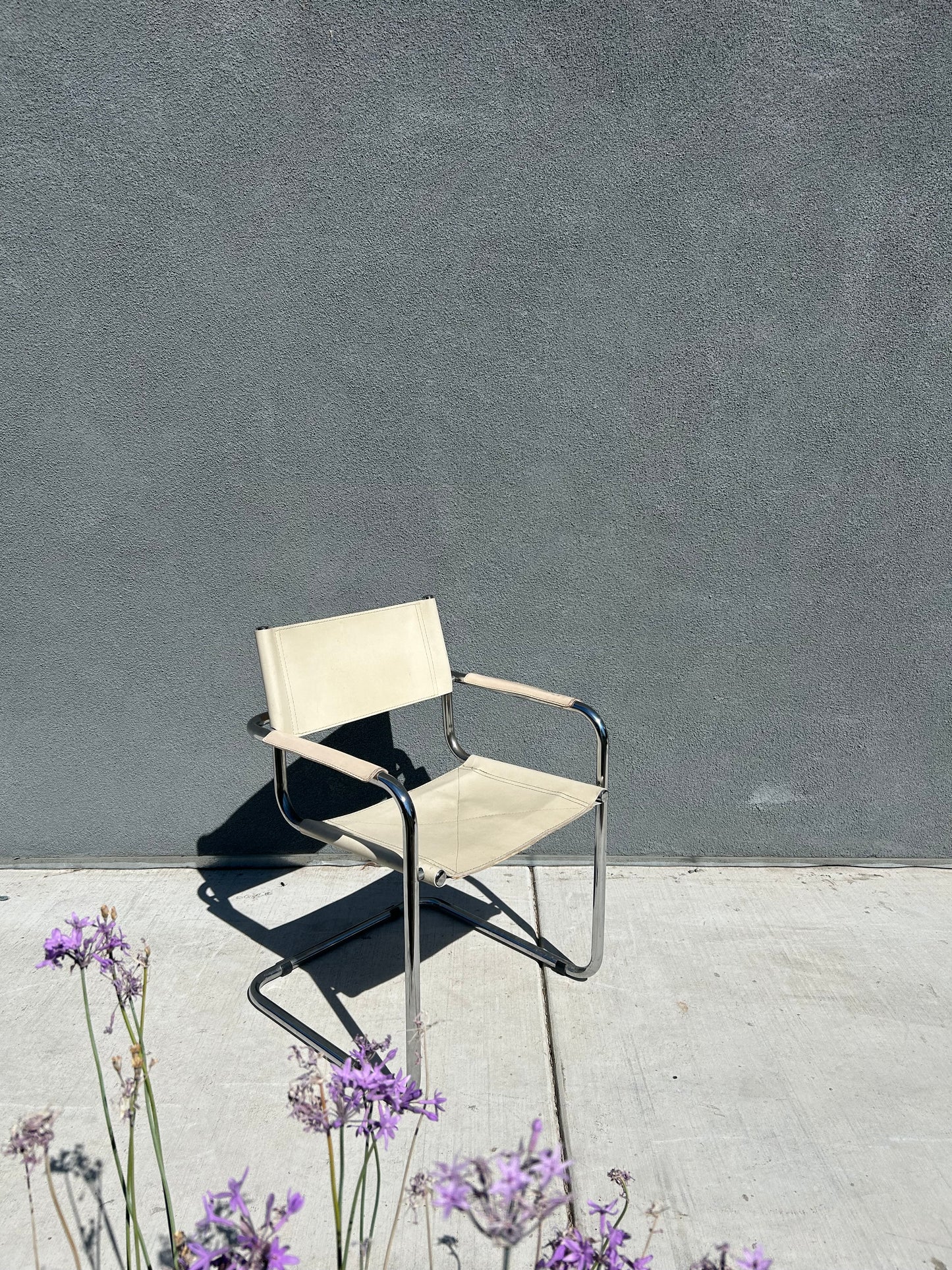 Marcel Breuer Style Beige Leather Tubular Chrome Chair, Circa 1970s